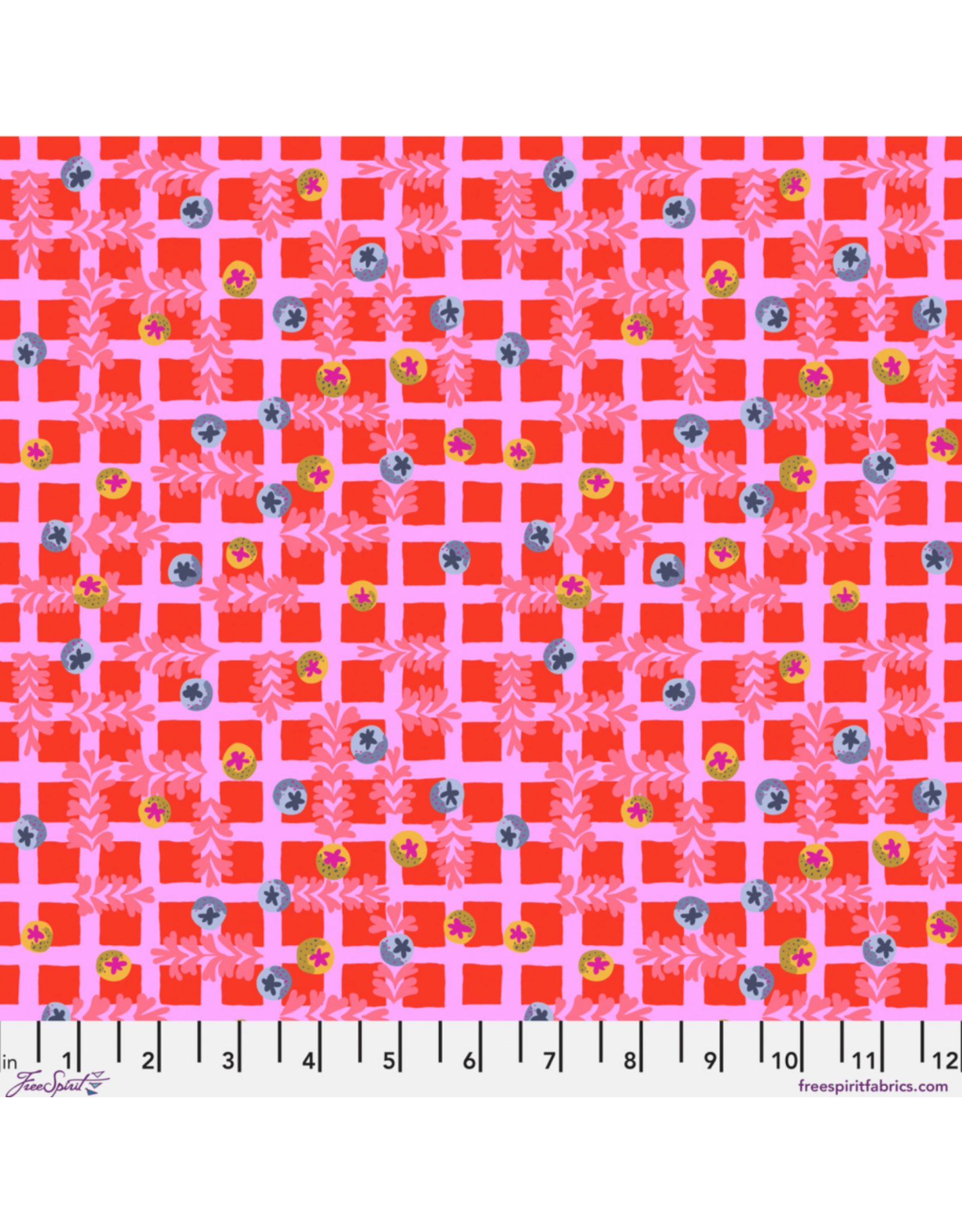 Penny Jeffries Blostma & Song, Small Blueberry Dancefloor in Red, Fabric Half-Yards