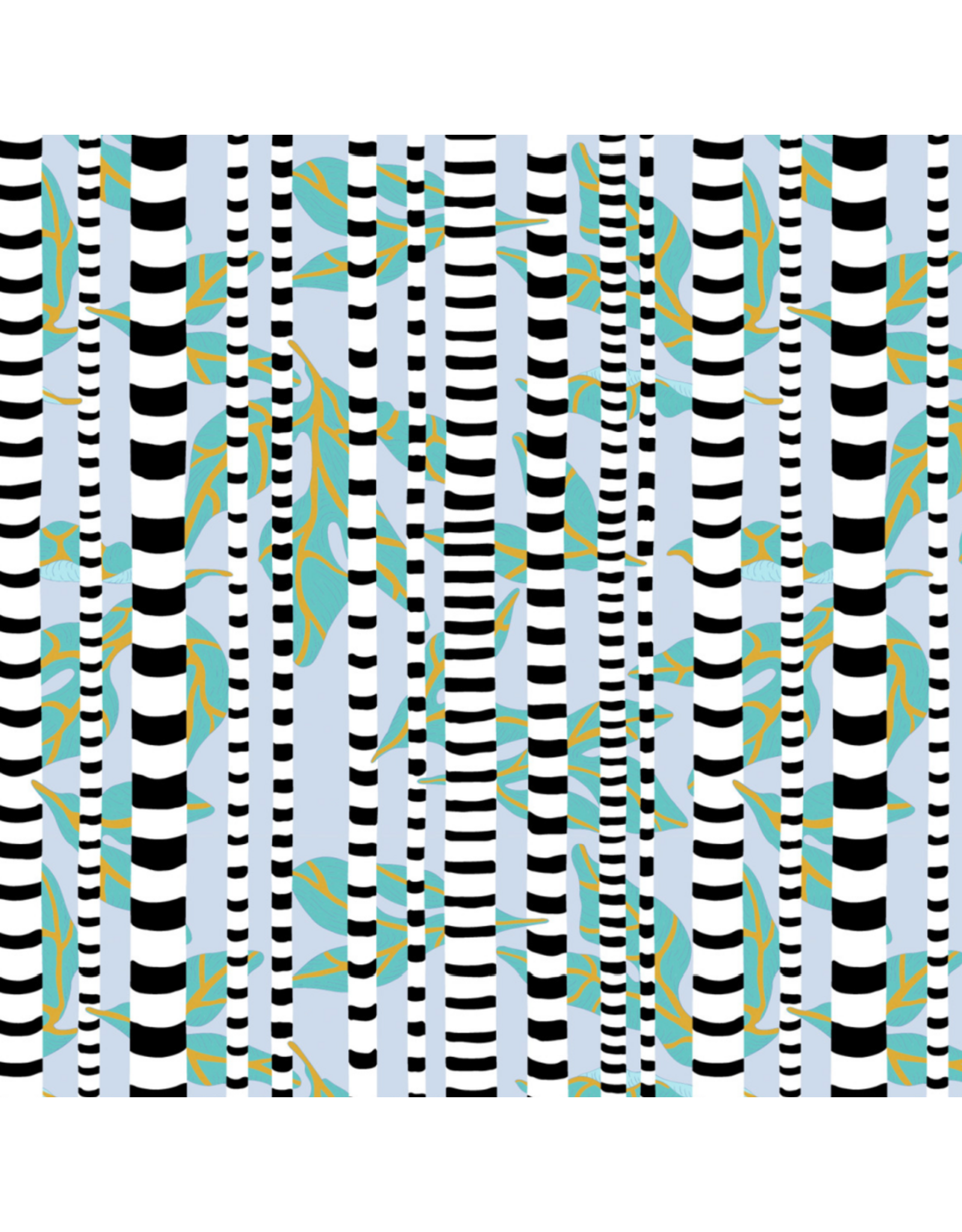 Penny Jeffries Blostma & Song, Stem Lemonade in Turquoise, Fabric Half-Yards