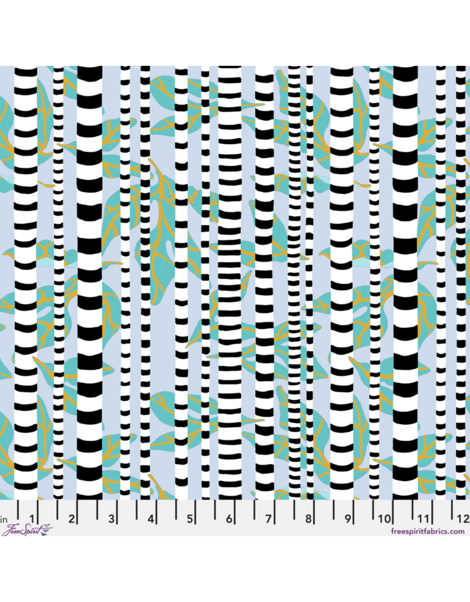 Penny Jeffries Blostma & Song, Stem Lemonade in Turquoise, Fabric Half-Yards