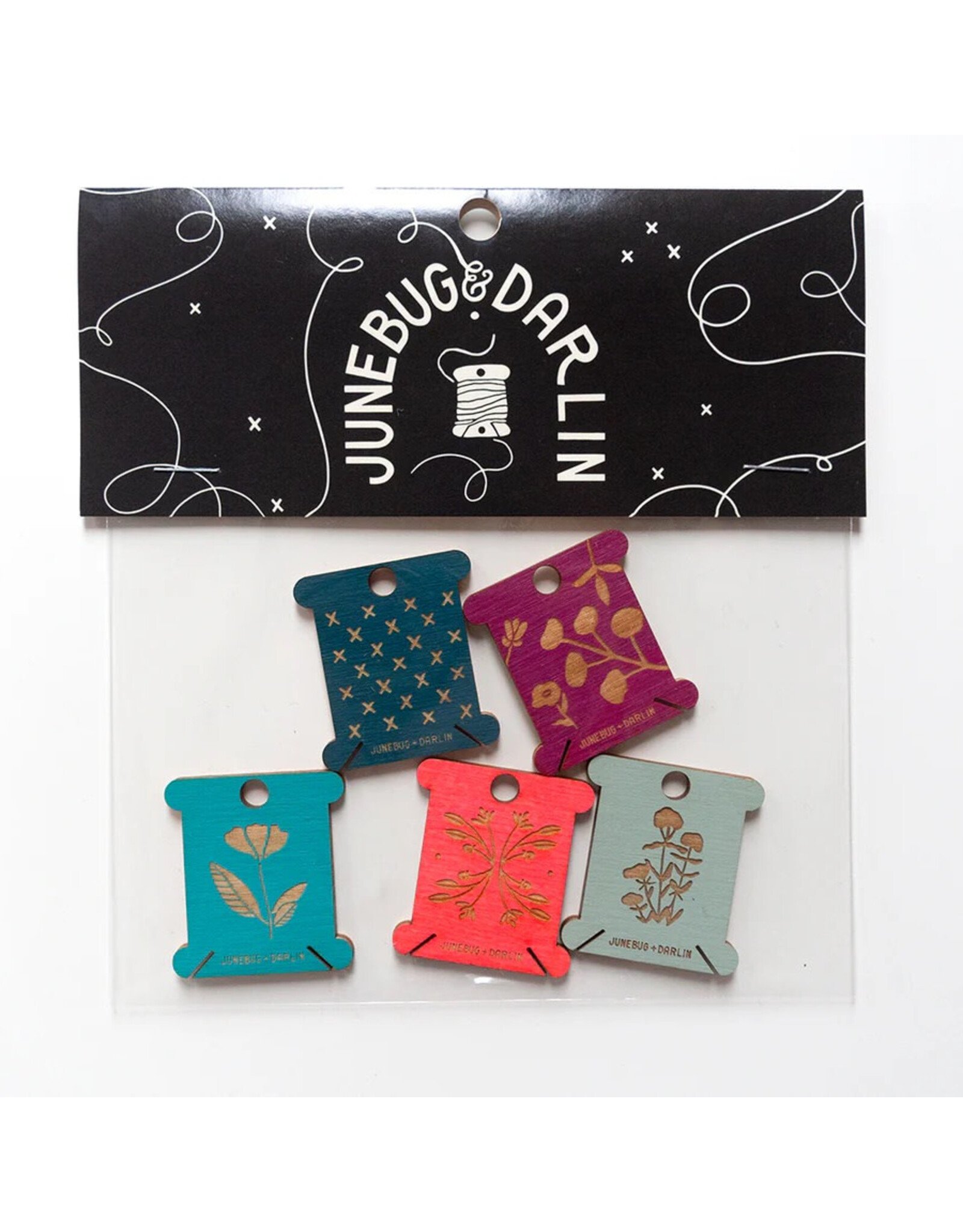 Junebug & Darlin Wooden Floss Bobbins, Set of 5