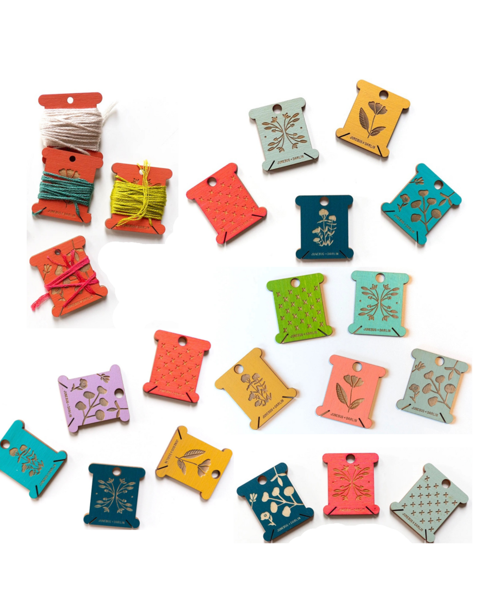 Junebug & Darlin Wooden Floss Bobbins, Set of 5