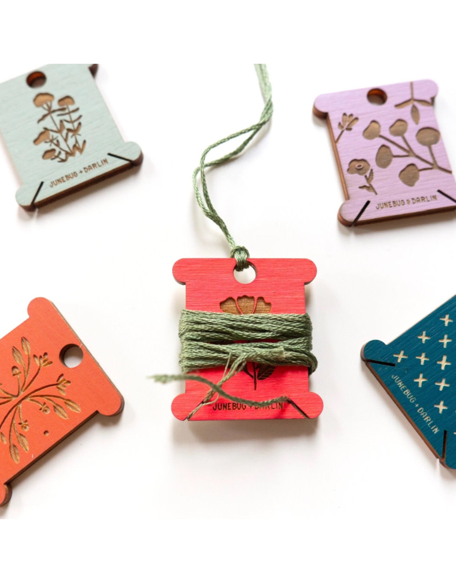 Junebug & Darlin Wooden Floss Bobbins, Set of 5