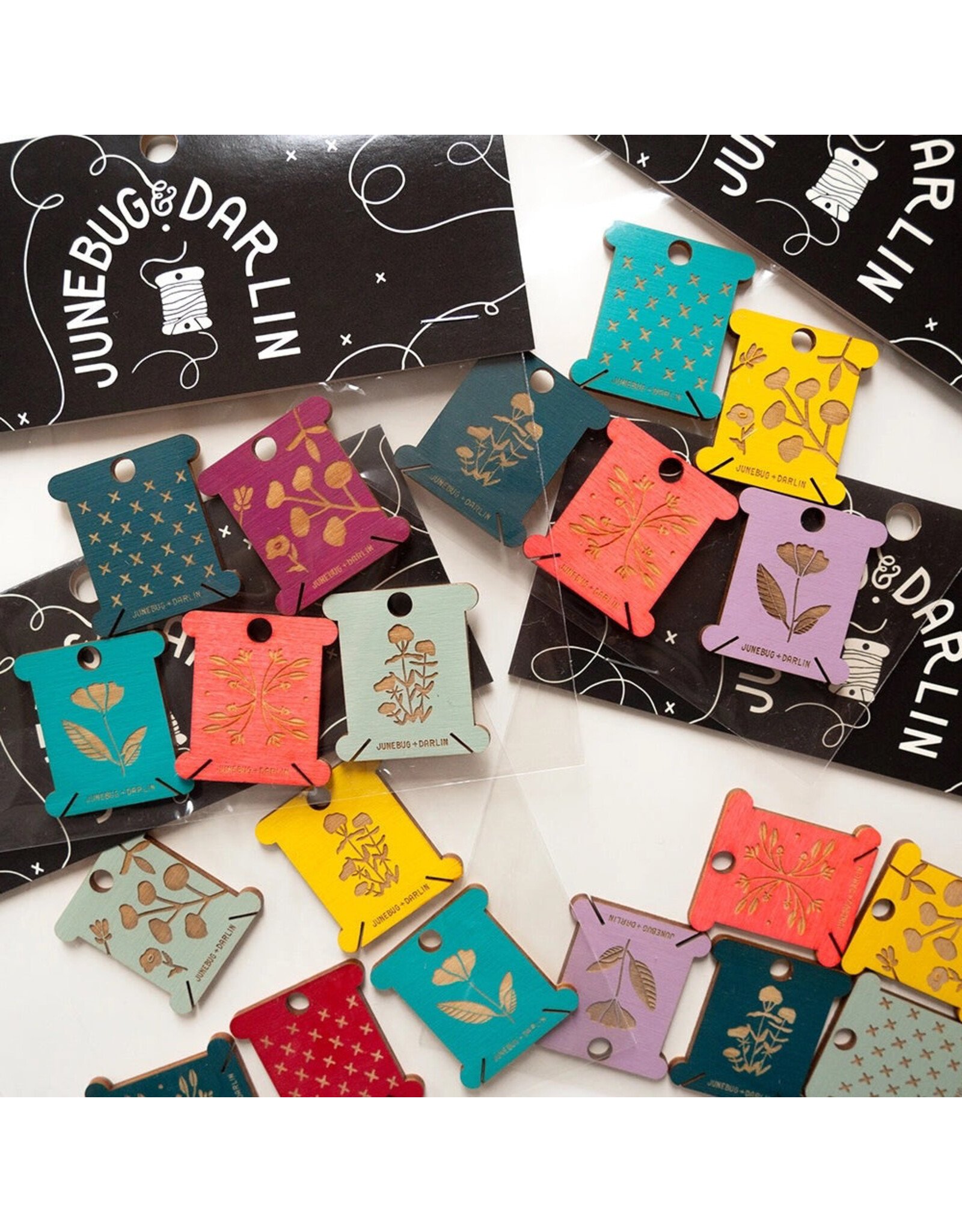 Junebug & Darlin Wooden Floss Bobbins, Set of 5