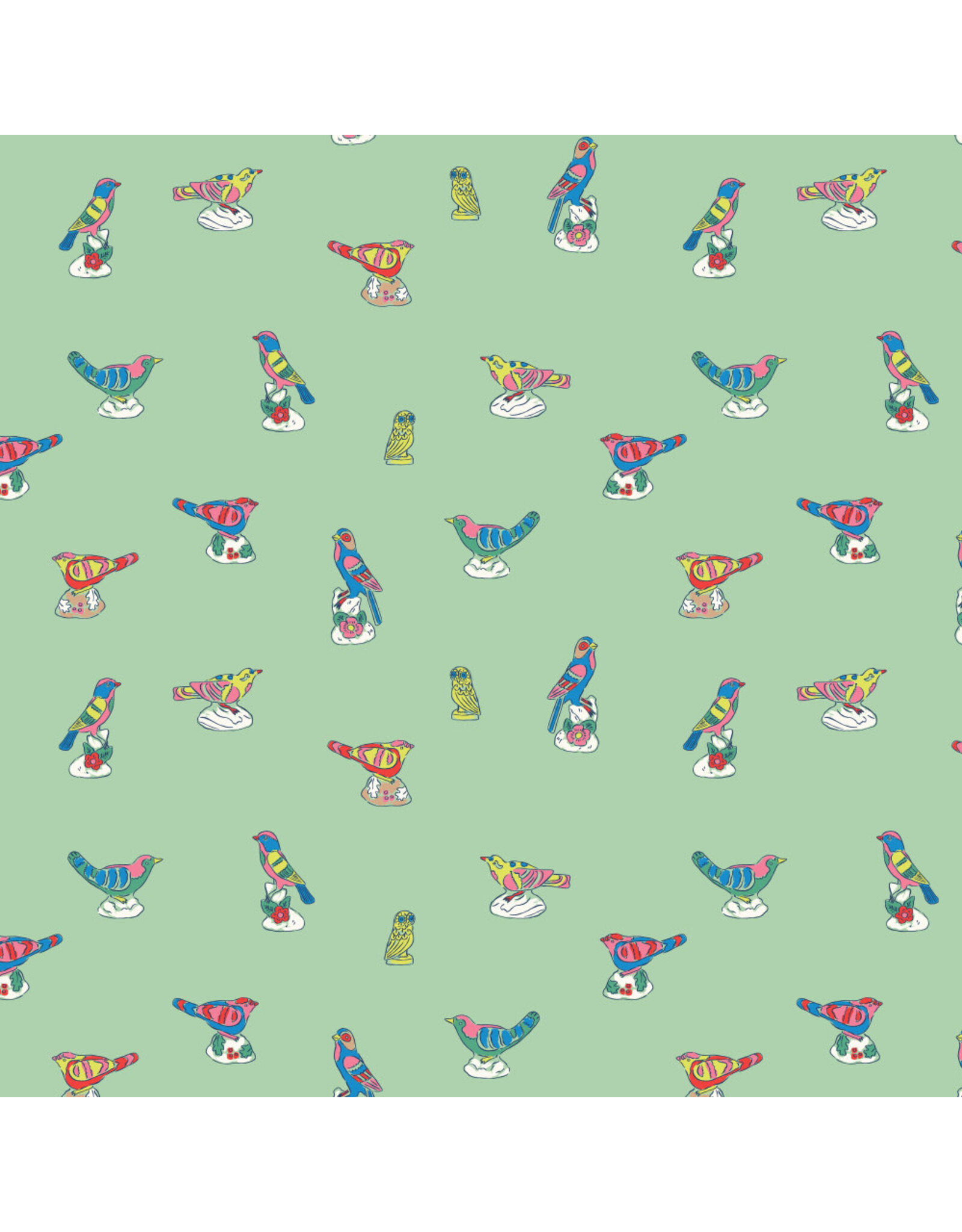 Emily Taylor Nice Nice, Antique Birds in Light Green, Fabric Half-Yards