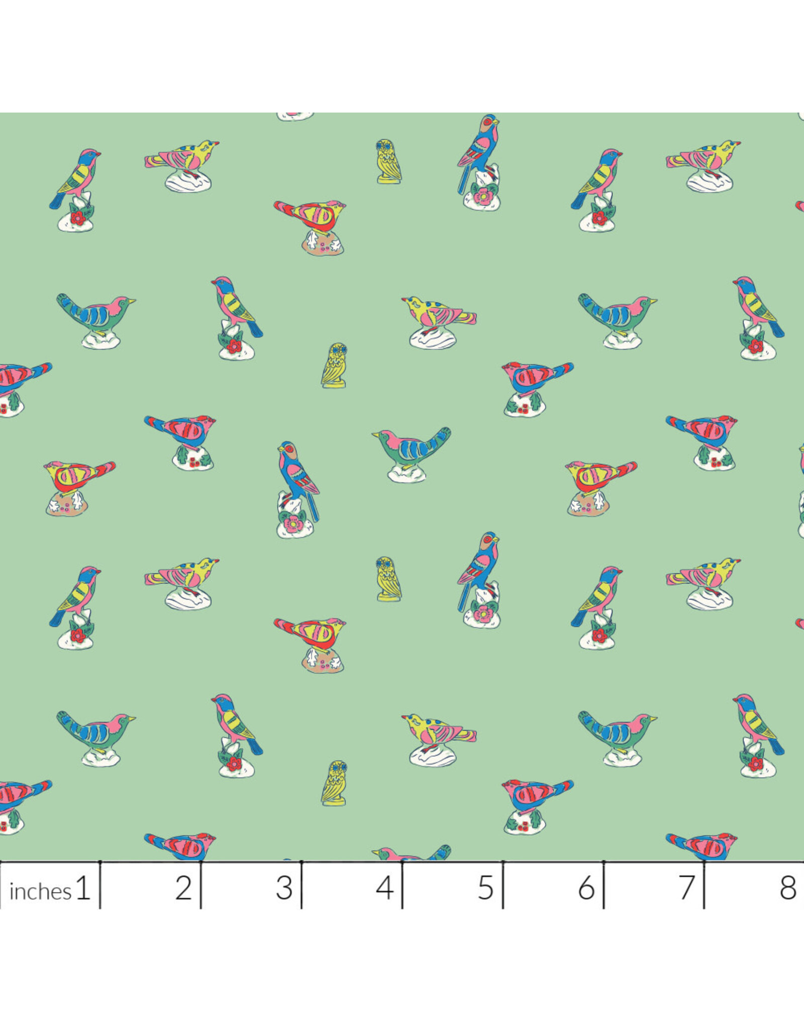 Emily Taylor Nice Nice, Antique Birds in Light Green, Fabric Half-Yards