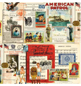 J. Wecker Frisch Sew America,  Collage in Multi, Fabric 24" Full Repeat, sold in 12" increments