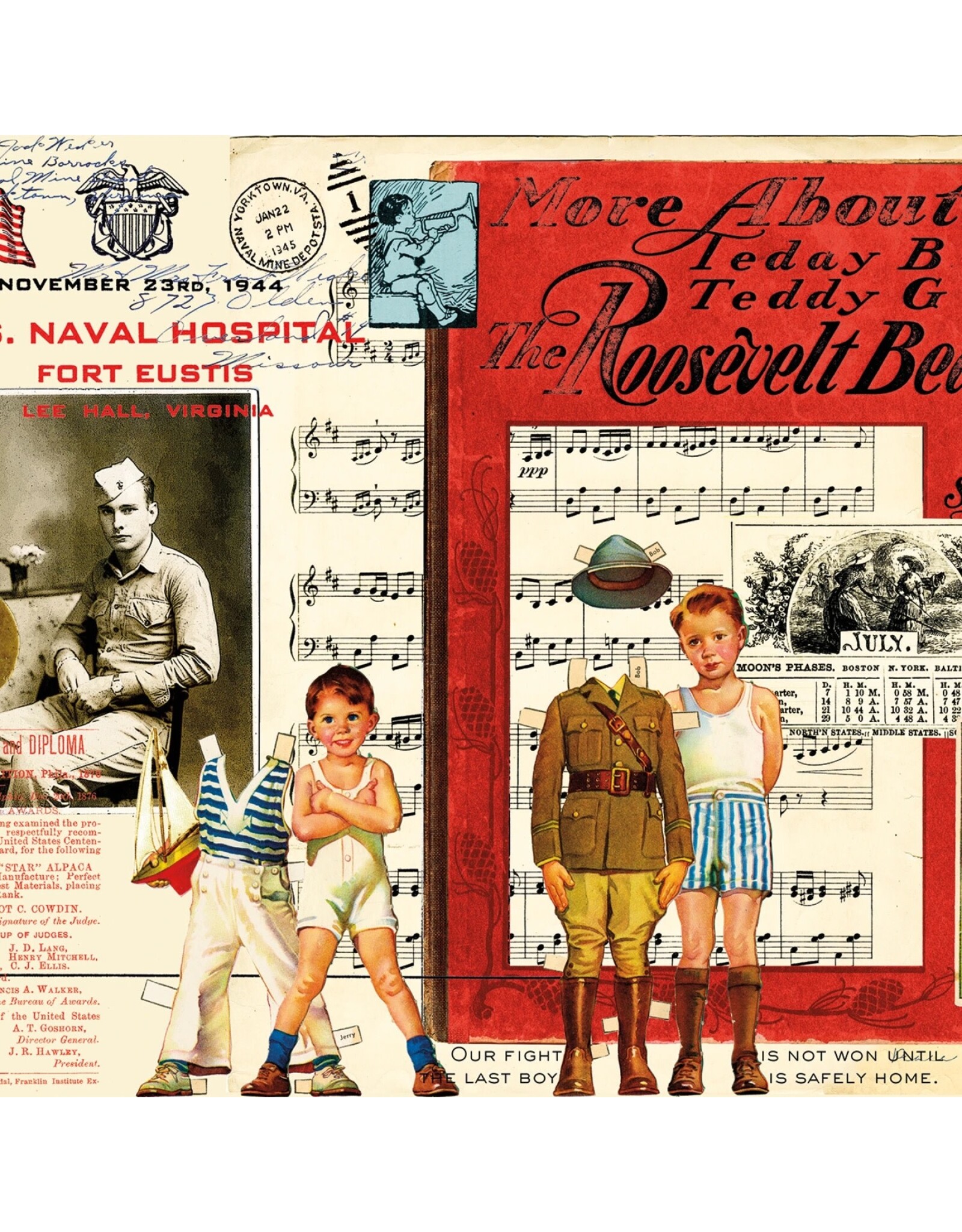 J. Wecker Frisch Sew America,  Collage in Multi, Fabric 24" Full Repeat, sold in 12" increments