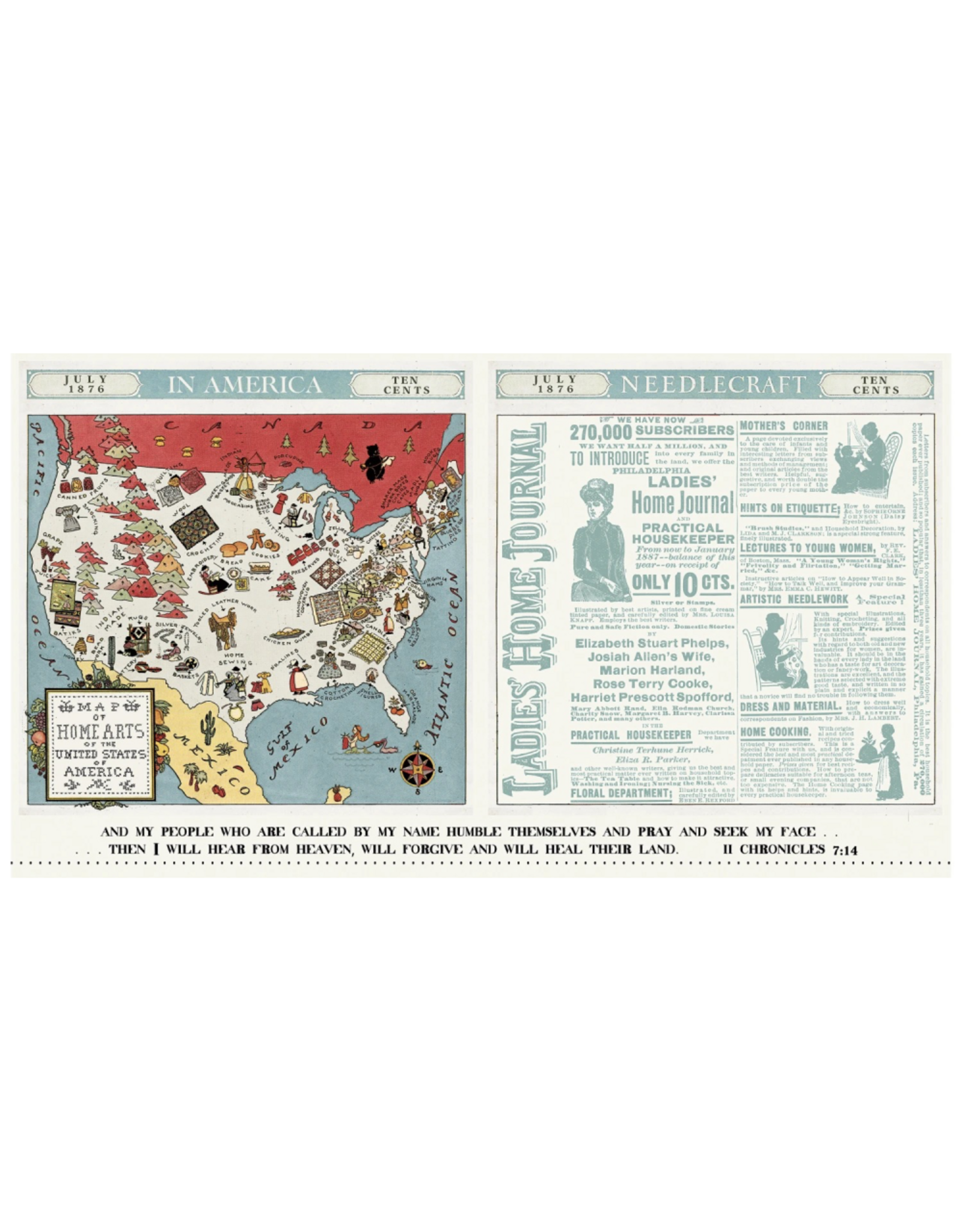 J. Wecker Frisch Sew America, Folk Arts Map, 24" Fabric Panel