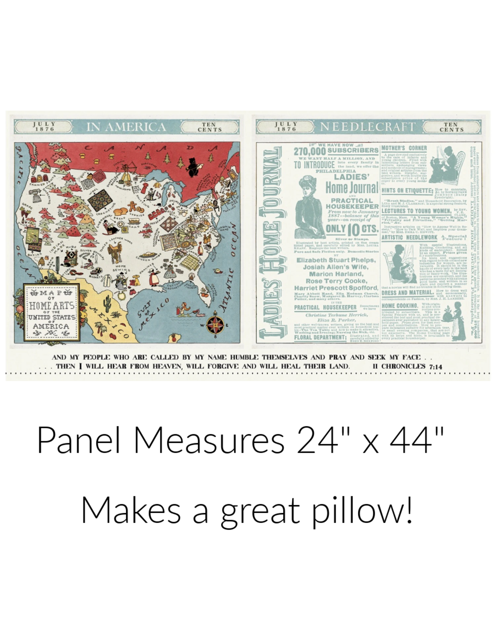 J. Wecker Frisch Sew America, Folk Arts Map, 24" Fabric Panel