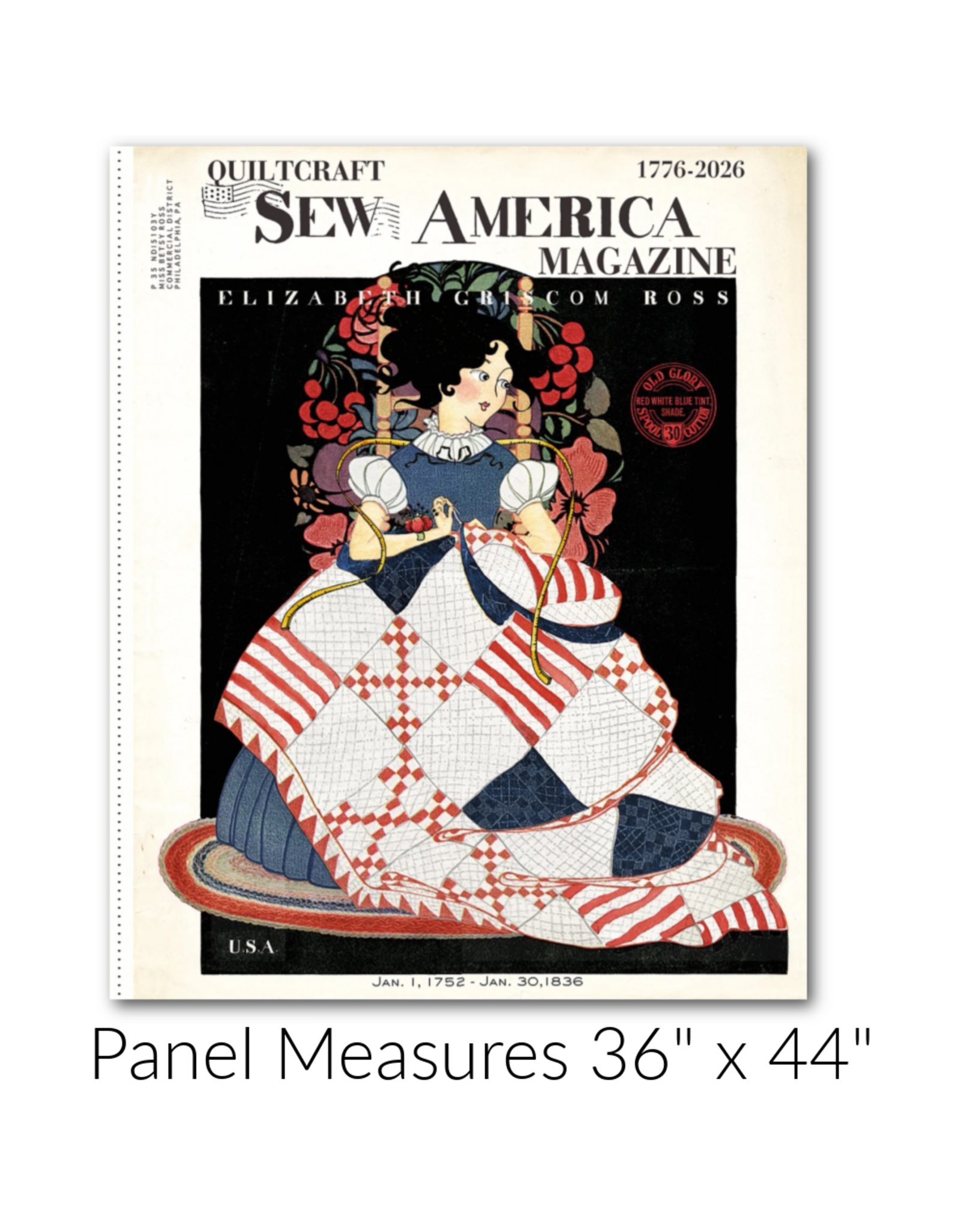 J. Wecker Frisch Sew America, Betsy Ross, 36" x 44" Fabric Panel