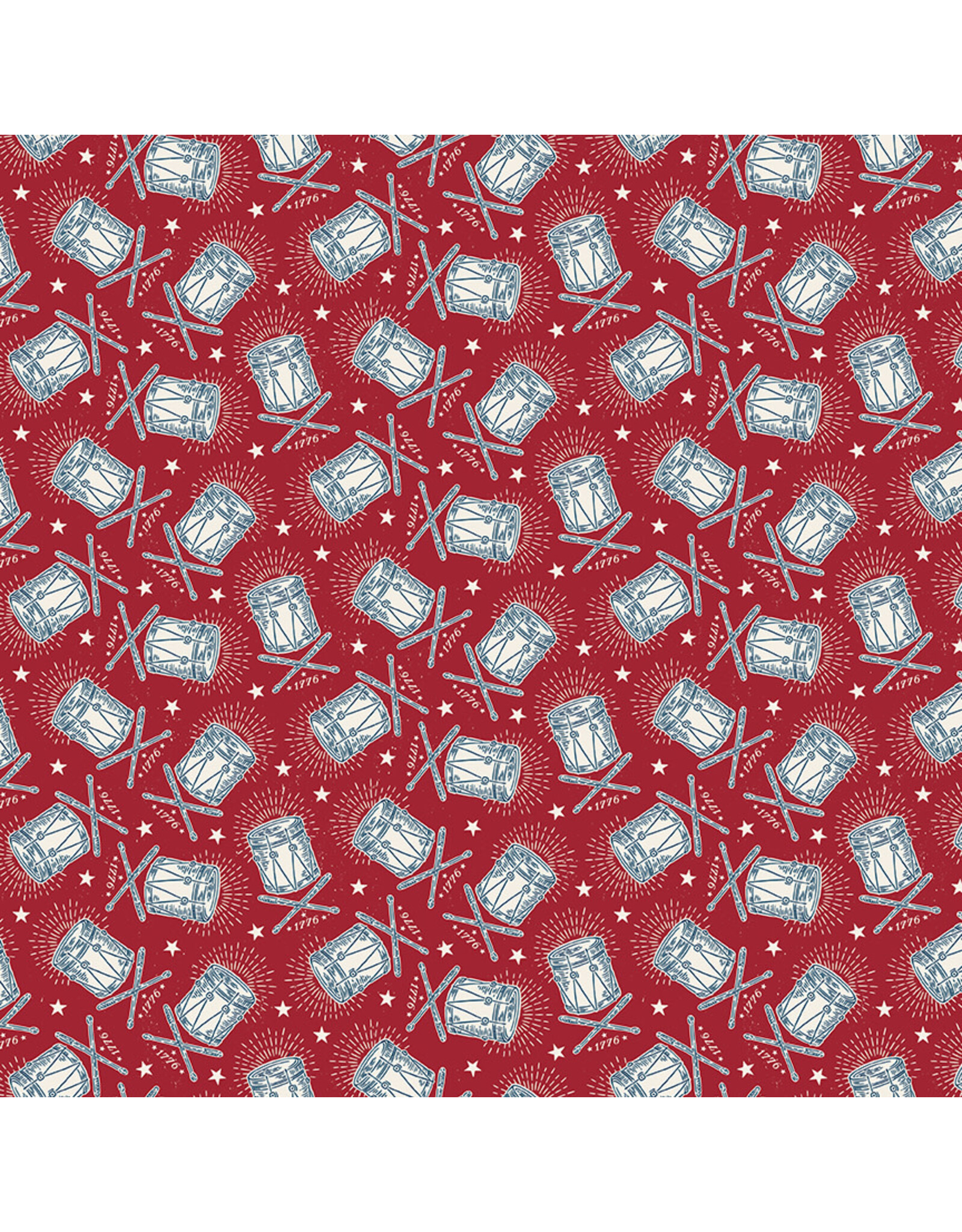 Riley Blake Fabrics Independence, Drums in Cherry Tart,  Fabric Half-Yards