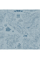 Riley Blake Fabrics Independence, Colonial Map in Blue,  Fabric Half-Yards