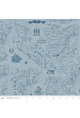 Riley Blake Fabrics Independence, Colonial Map in Blue,  Fabric Half-Yards