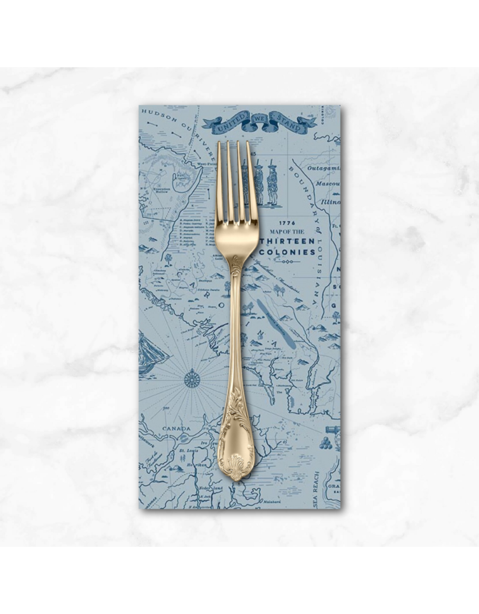 PD's Riley Blake Collection Independence, Colonial Map in Blue, Dinner Napkin