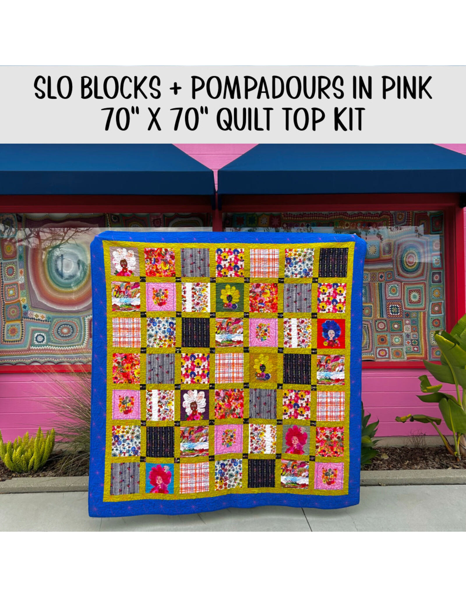 Picking Daisies SLO Blocks Pompadours in Pink, Quilt Kit, 70" x 70"