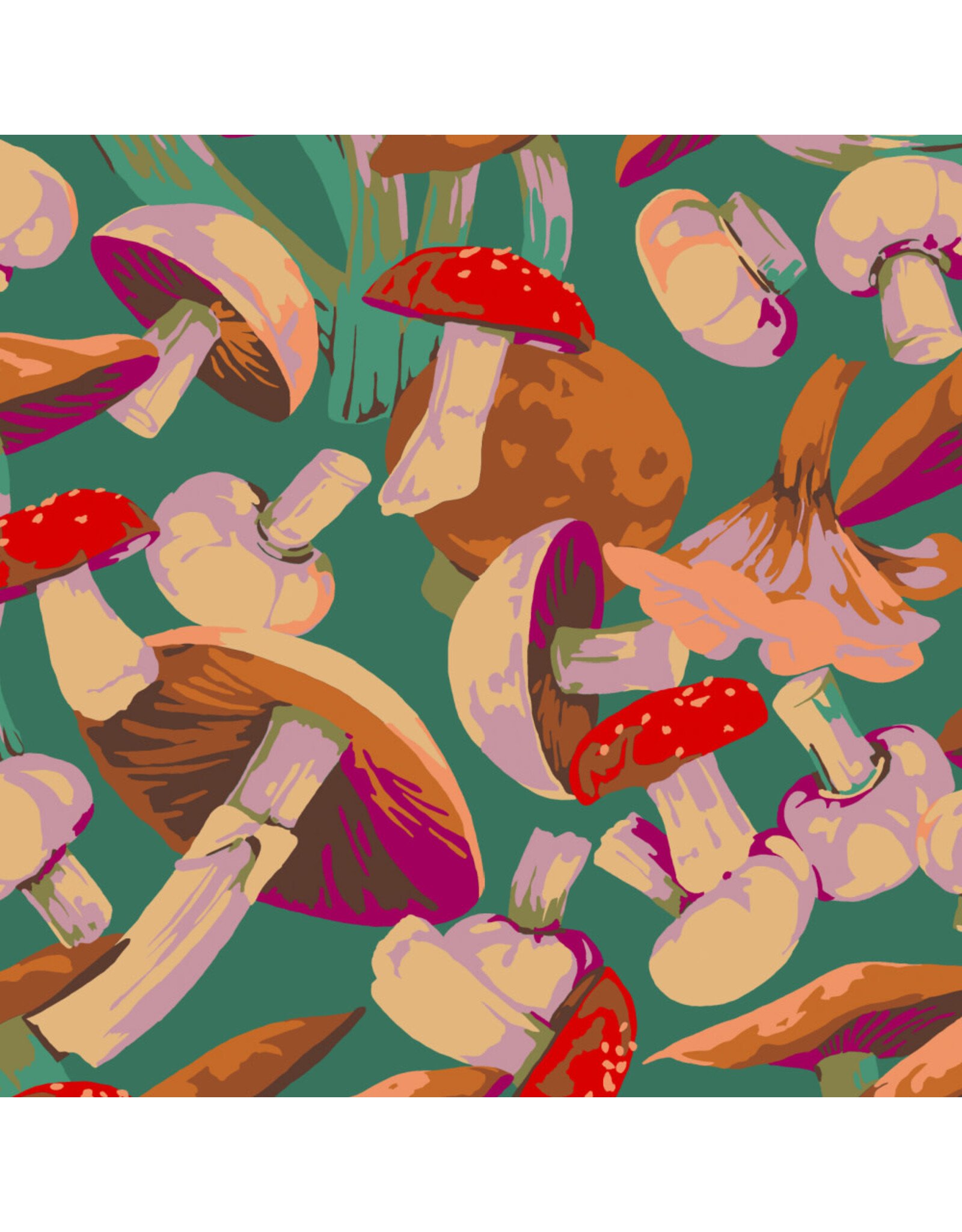 Martha Negley Forage, Mushroom Medley in Green, Fabric Half-Yards