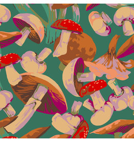 Martha Negley Forage, Mushroom Medley in Green, Fabric Half-Yards
