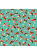 Martha Negley Forage, Small Toadstool in Aqua, Fabric Half-Yards