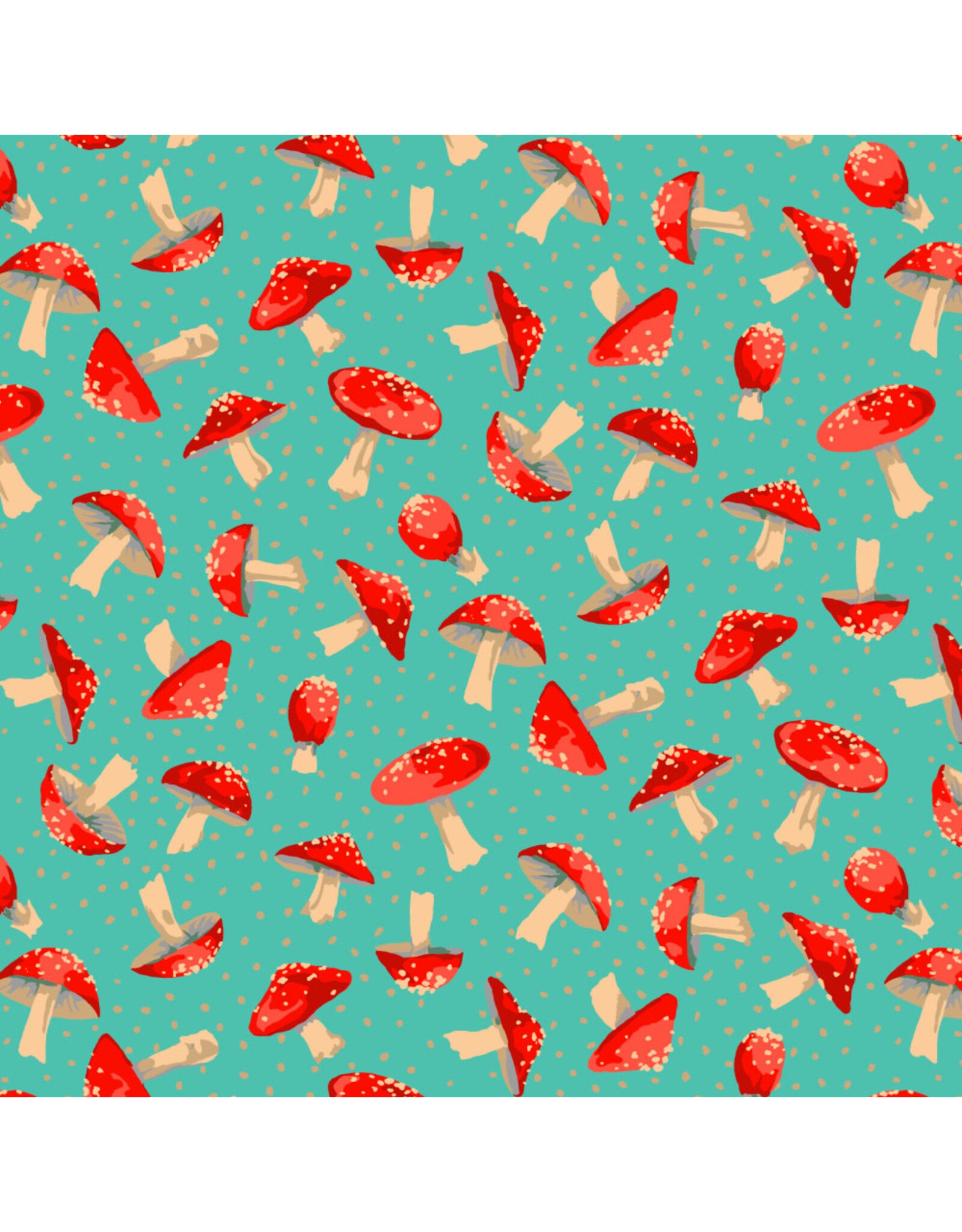 Martha Negley Forage, Small Toadstool in Aqua, Fabric Half-Yards