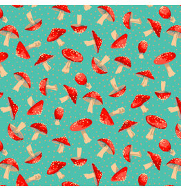 Martha Negley Forage, Small Toadstool in Aqua, Fabric Half-Yards