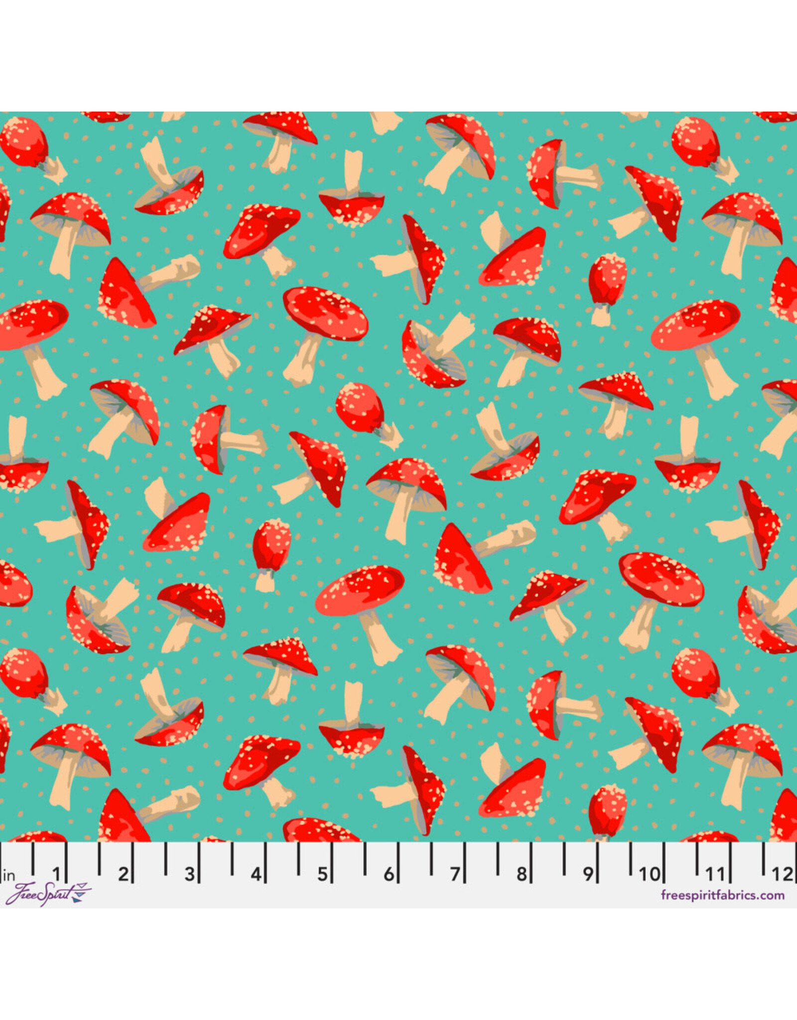 Martha Negley Forage, Small Toadstool in Aqua, Fabric Half-Yards