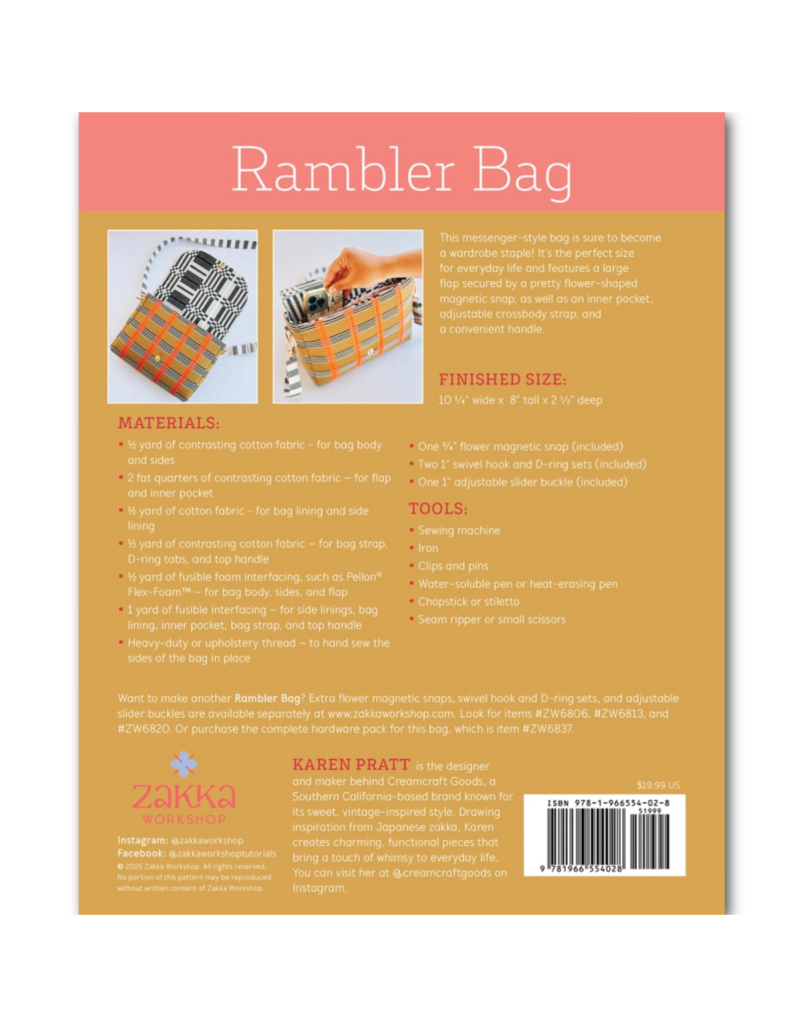 Zakka Workshop Rambler Bag, Pattern and Hardware Kit