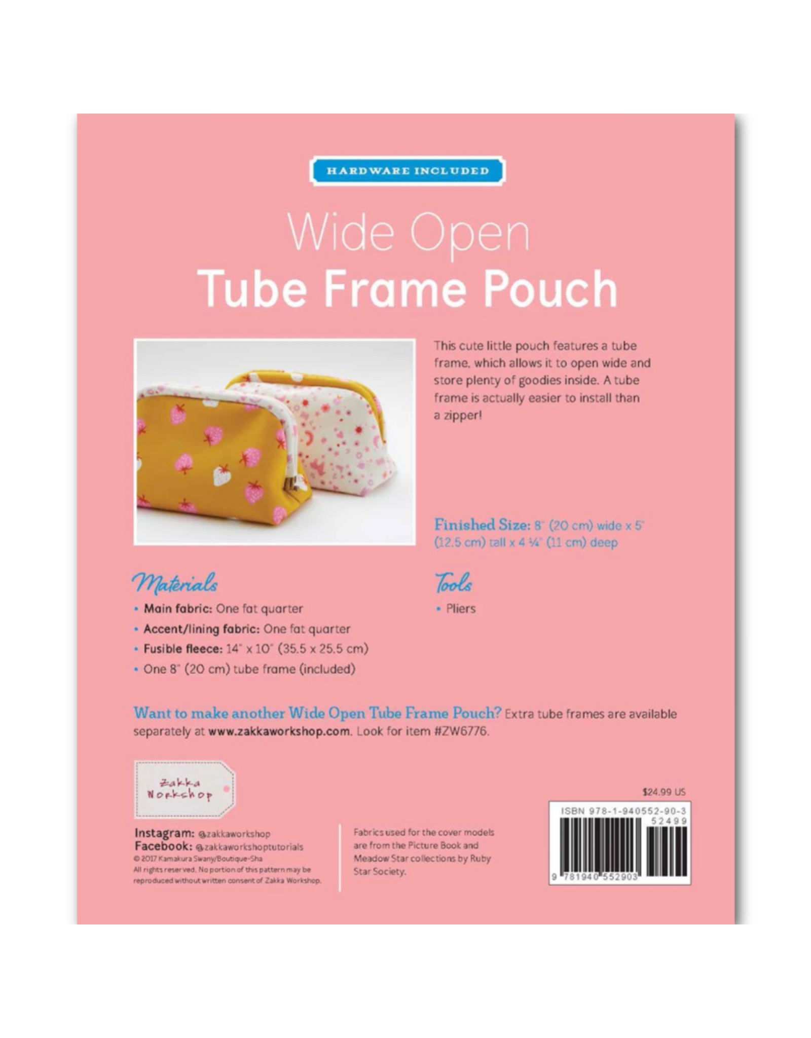 Zakka Workshop ON ORDER-Wide Open Tube Frame Pouch, Pattern and Hardware Kit