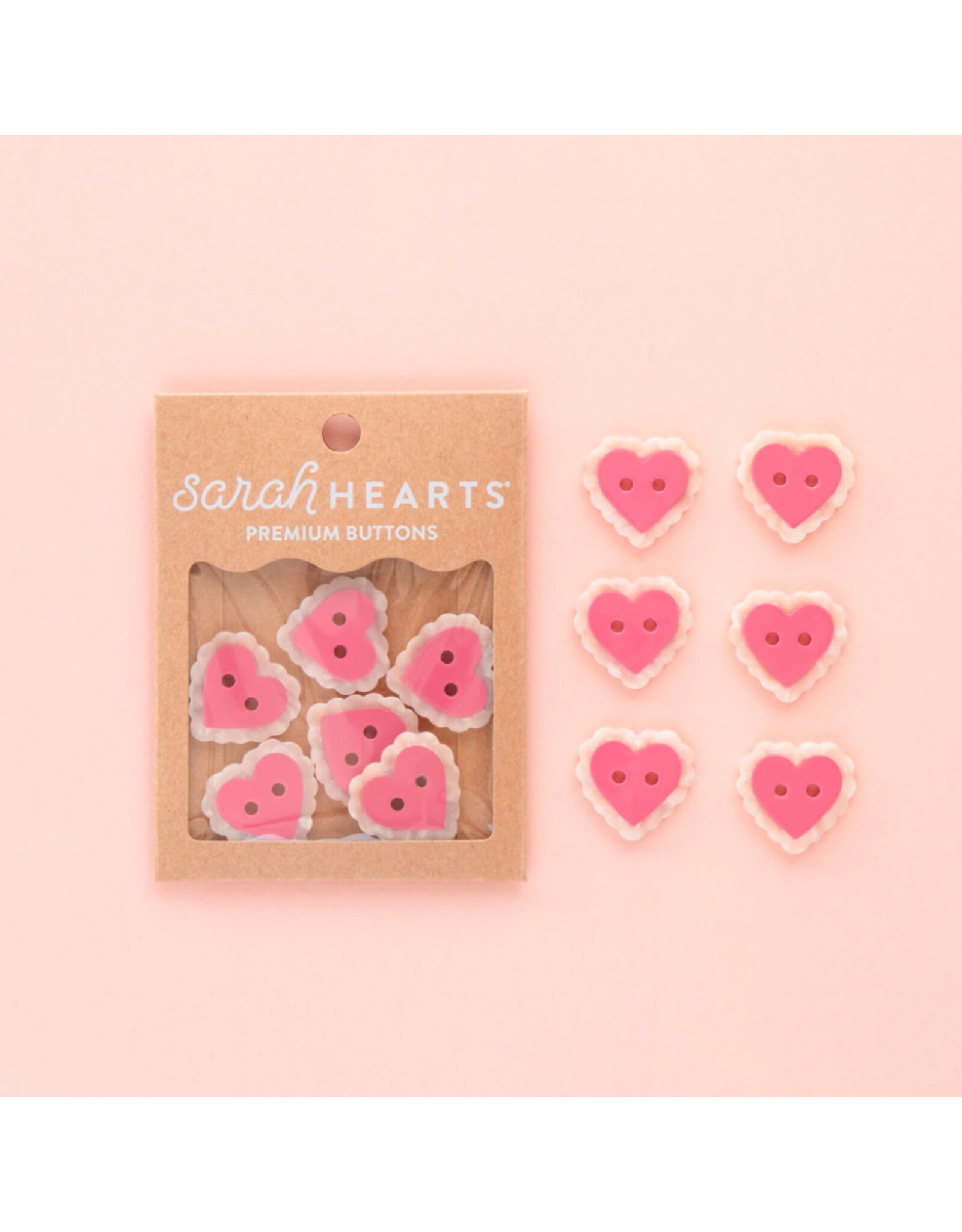 Sarah Hearts Buttons, Pink Sweet Heart, Large 1""