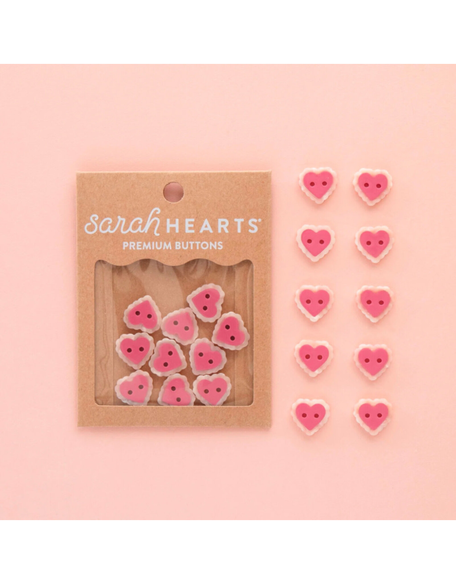 Sarah Hearts Buttons, Pink Sweet Heart, Small 5/8"