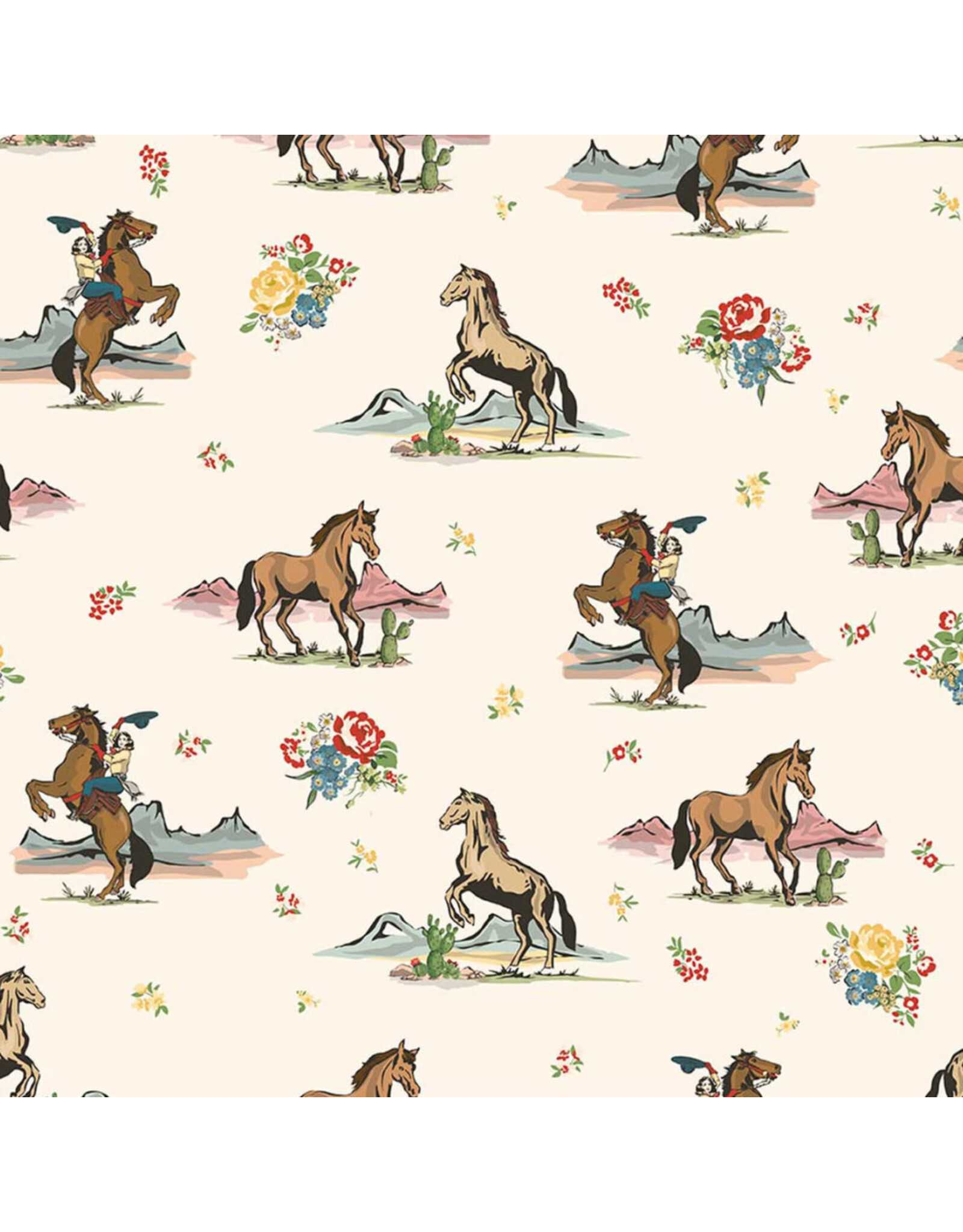 Riley Blake Fabrics Cowgirl, Main in Cream, Fabric Half-Yards