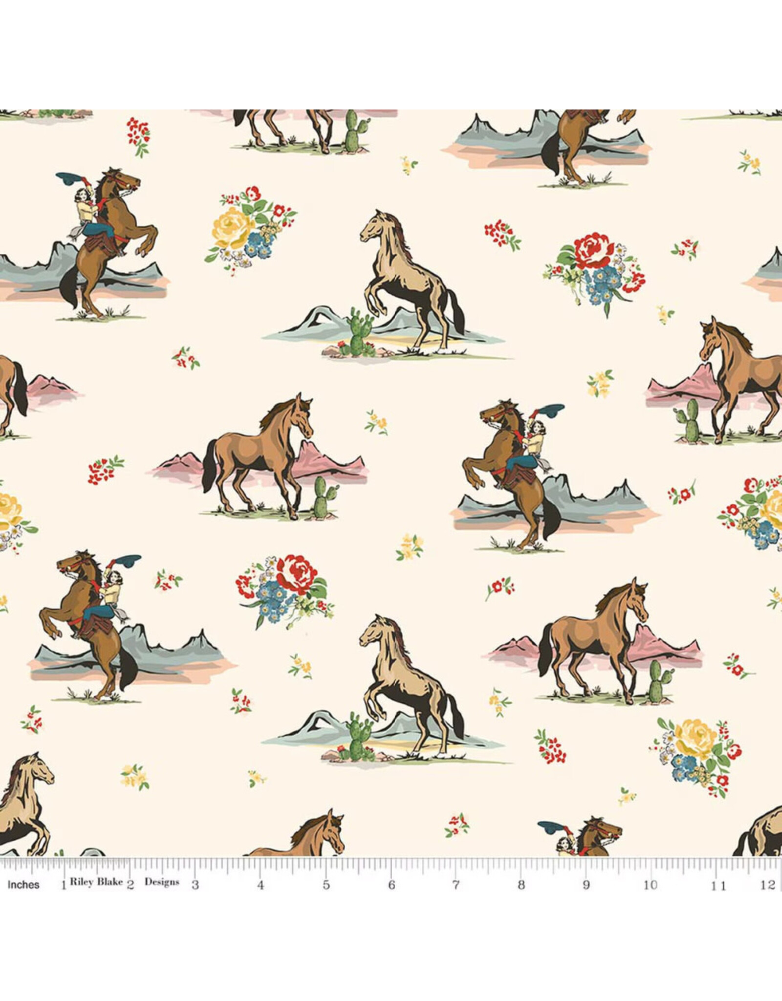 Riley Blake Fabrics Cowgirl, Main in Cream, Fabric Half-Yards