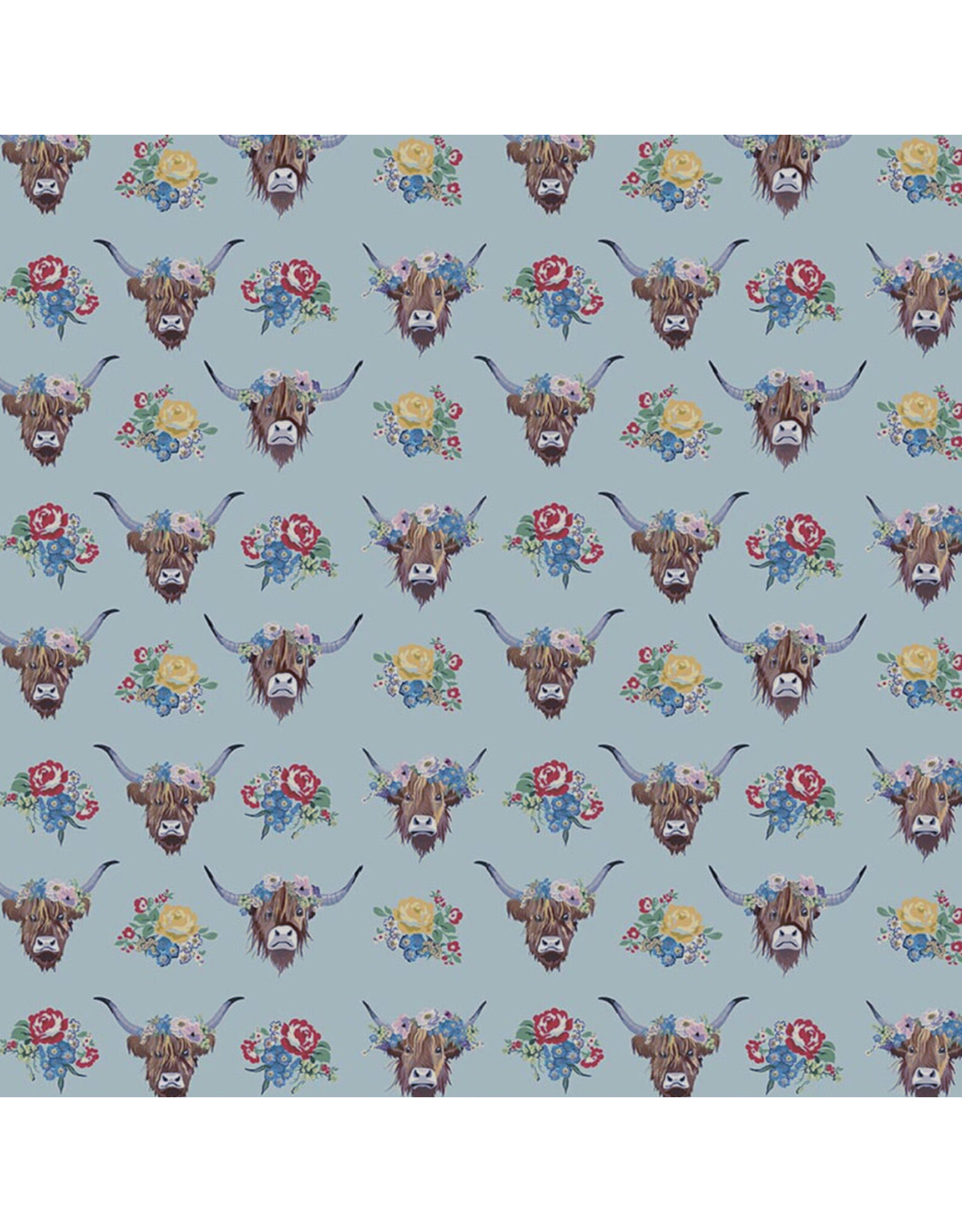 Riley Blake Fabrics Cowgirl, Highland Cows in Misty, Fabric Half-Yards