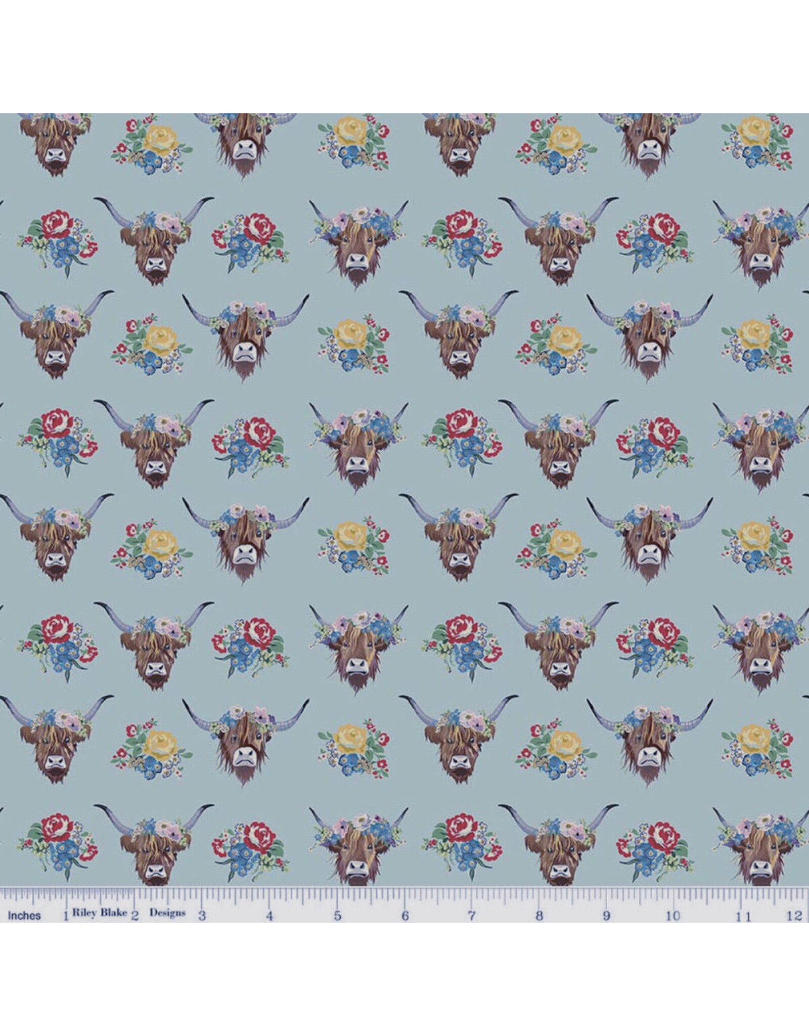 Riley Blake Fabrics Cowgirl, Highland Cows in Misty, Fabric Half-Yards