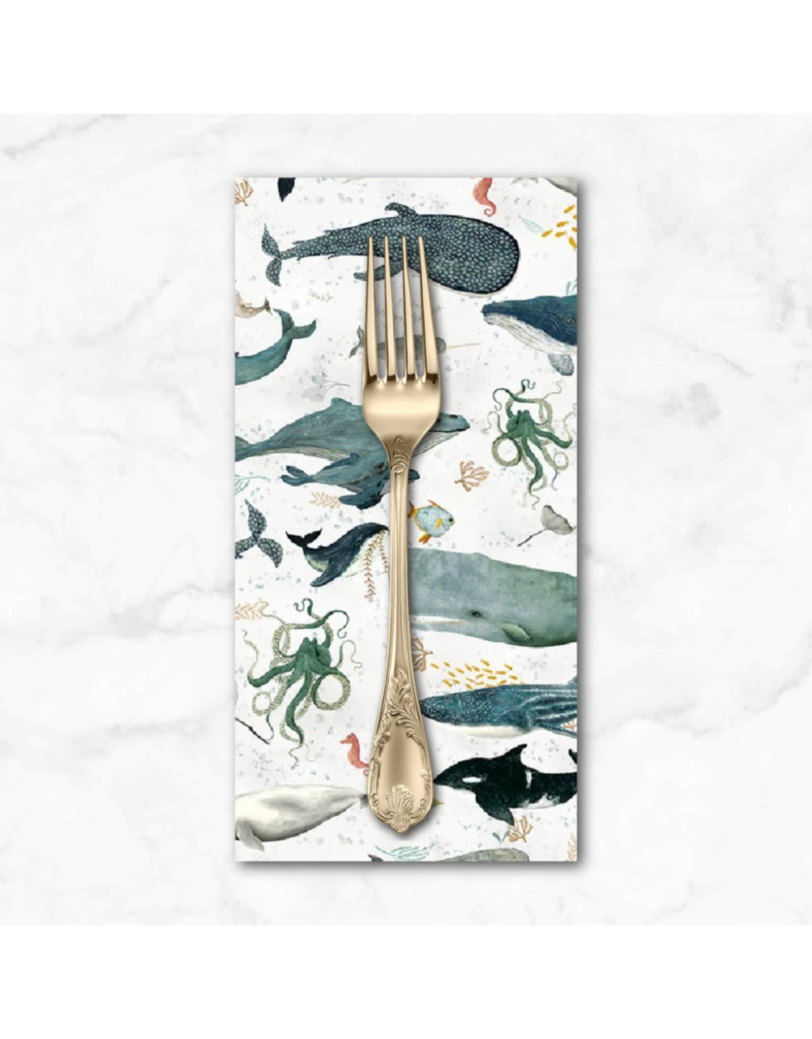 PD's Windham Collection Deep Blue, Creatures of the Sea in Foam, Dinner Napkin