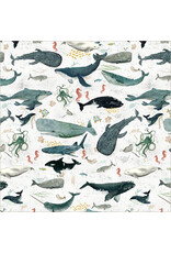 Windham Fabrics Deep Blue, Creatures of the Sea in Foam, Fabric Half-Yards