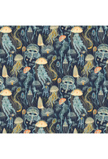 Windham Fabrics Deep Blue, Jellyfish Field in Deep Blue, Fabric Half-Yards