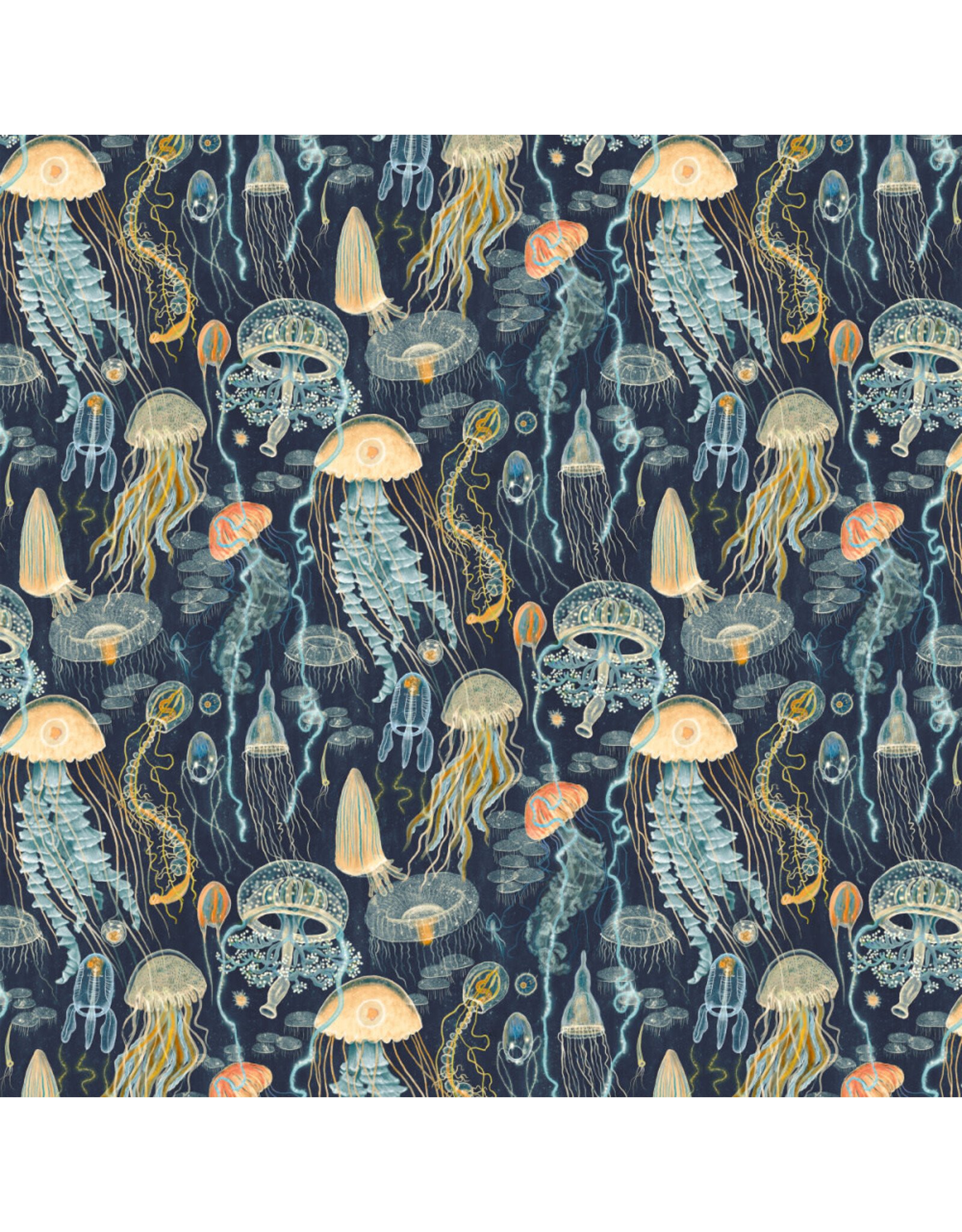 Windham Fabrics Deep Blue, Jellyfish Field in Deep Blue, Fabric Half-Yards