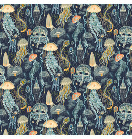 Windham Fabrics Deep Blue, Jellyfish Field in Deep Blue, Fabric Half-Yards
