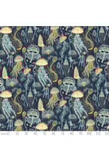 Windham Fabrics Deep Blue, Jellyfish Field in Deep Blue, Fabric Half-Yards