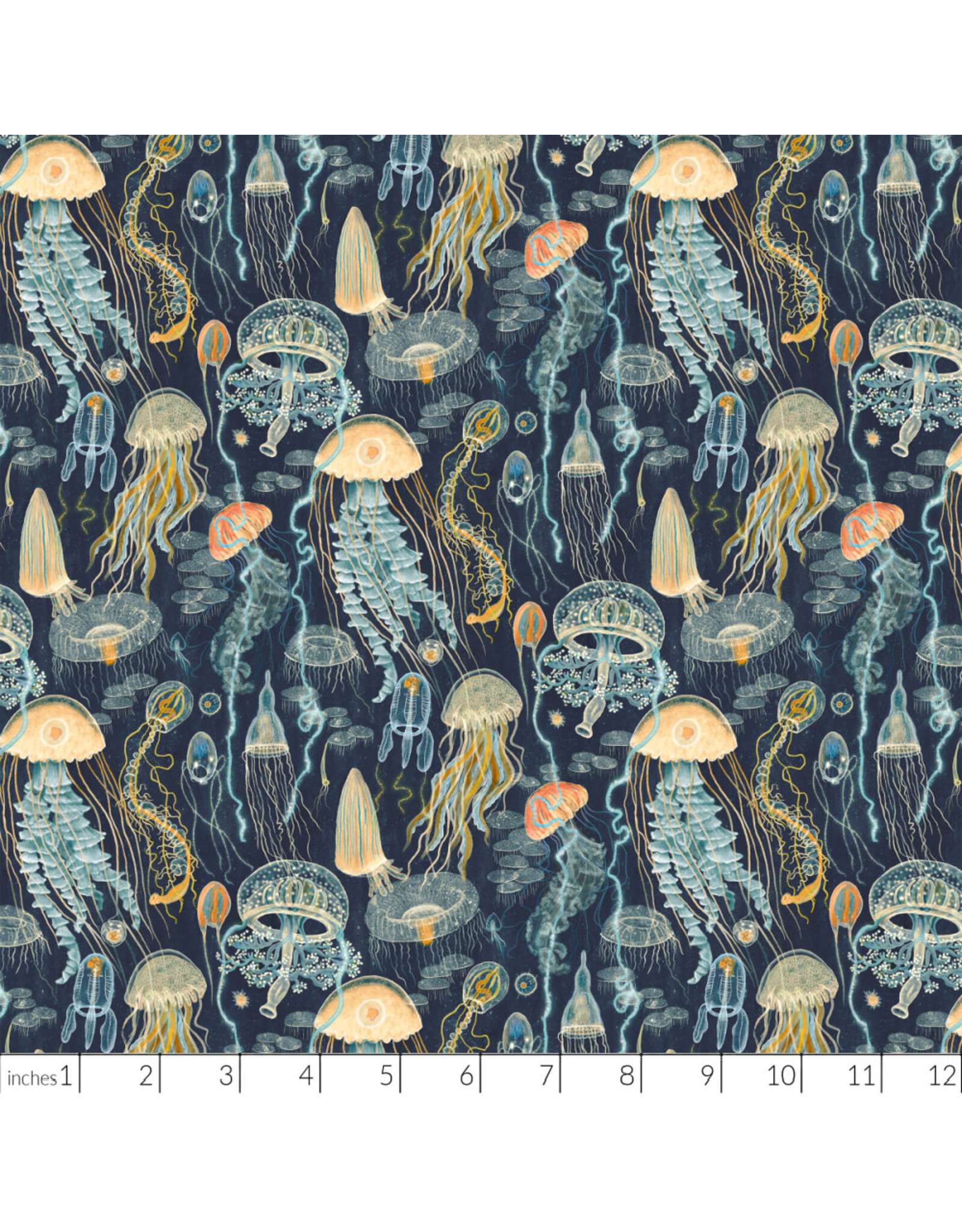 Windham Fabrics Deep Blue, Jellyfish Field in Deep Blue, Fabric Half-Yards