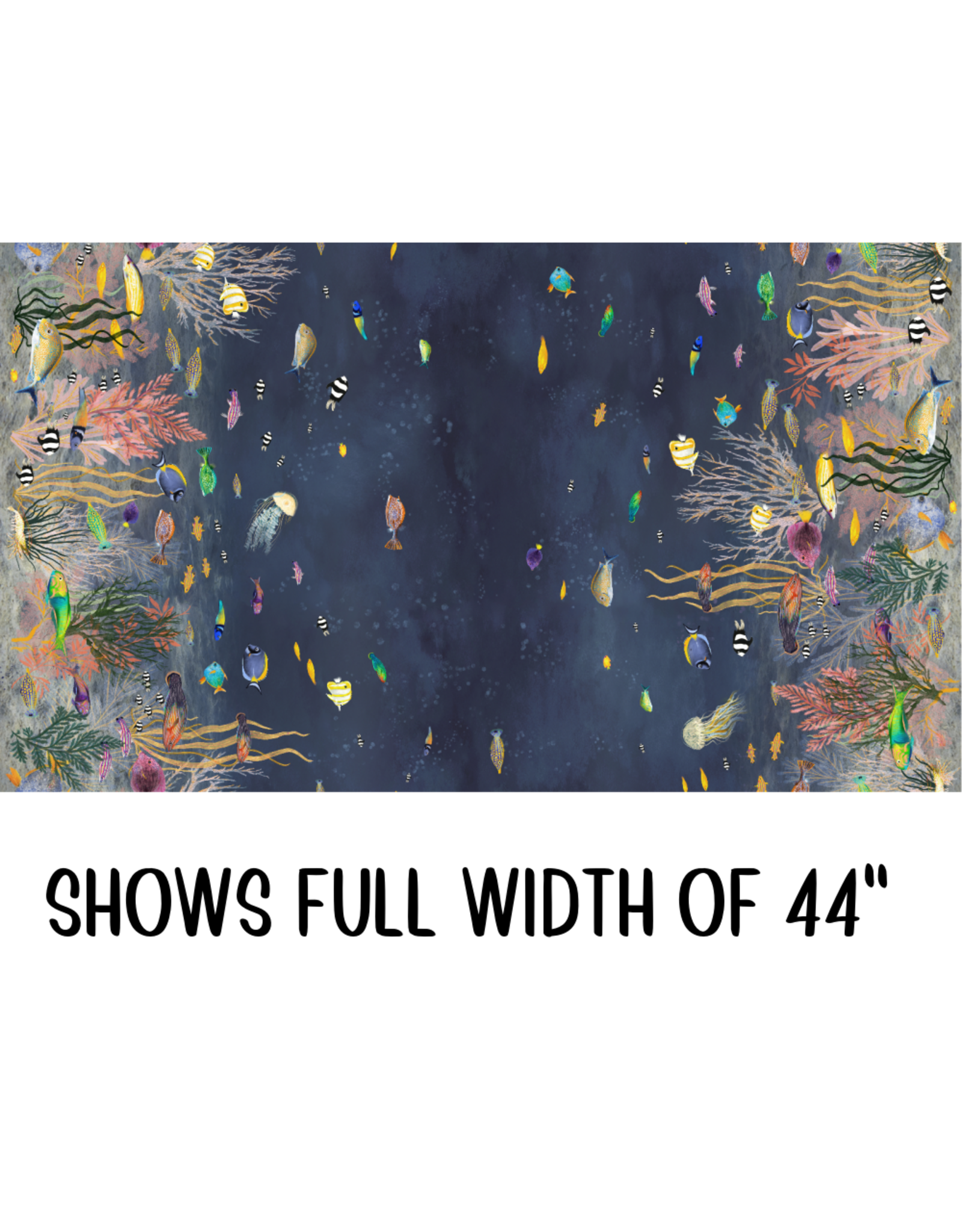 Windham Fabrics Deep Blue, Ocean Flow Double Border in Deep Blue, Fabric Half-Yards