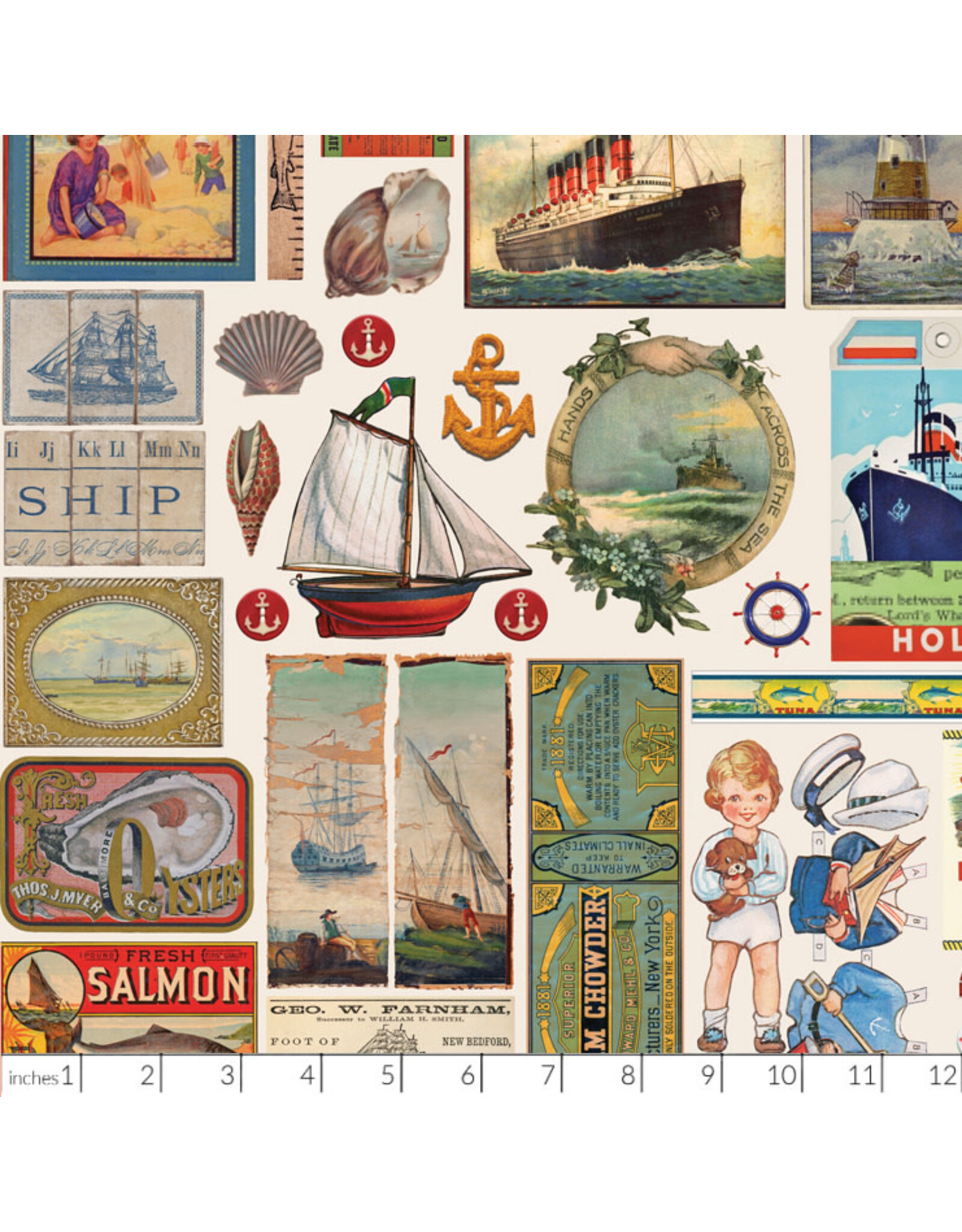 PD's Moda Collection Saltwater, Flat Lay Patchwork in Nautical, Dinner Napkin