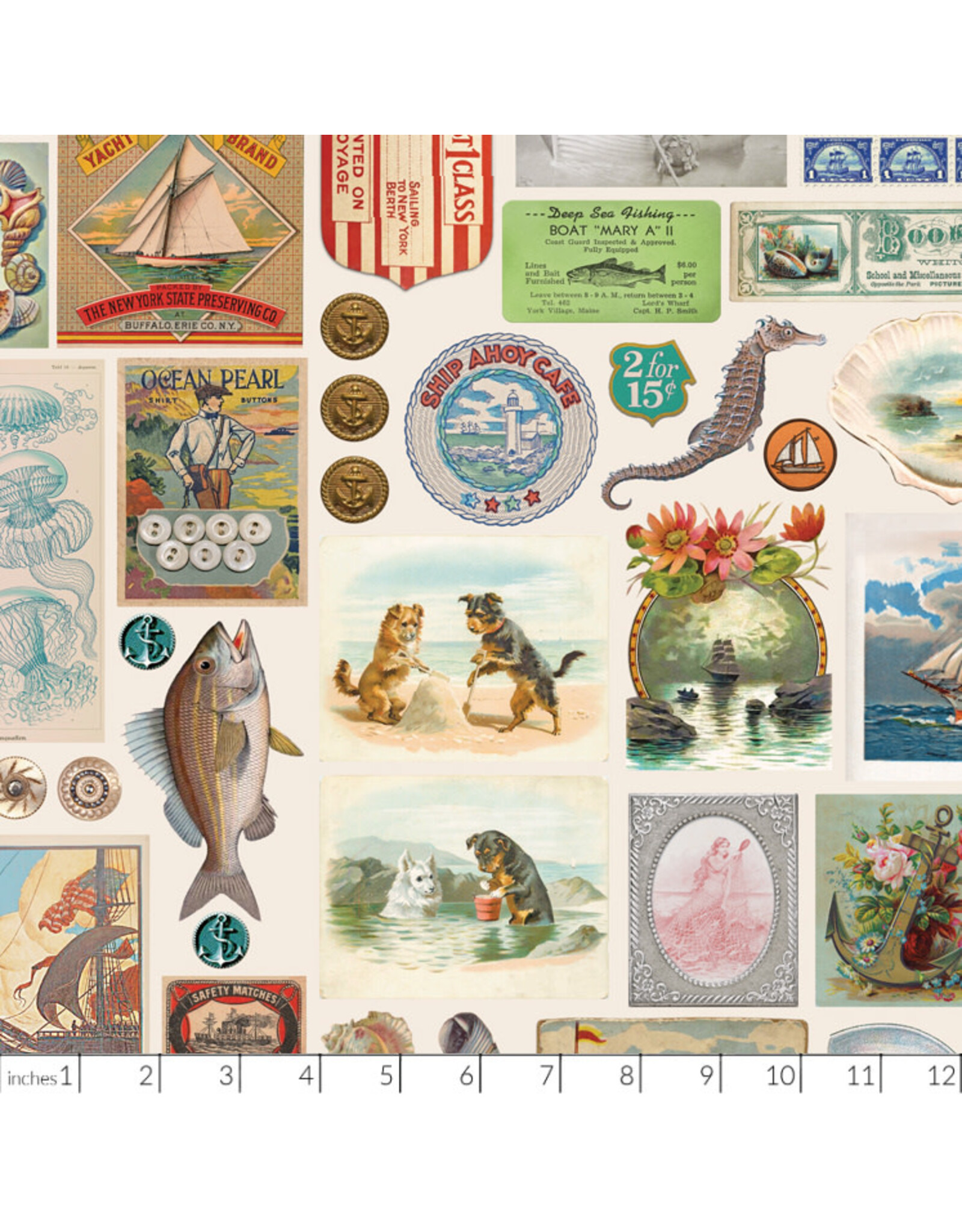 Moda Saltwater, Flat Lay Patchwork in Nautical, Fabric Half-Yards