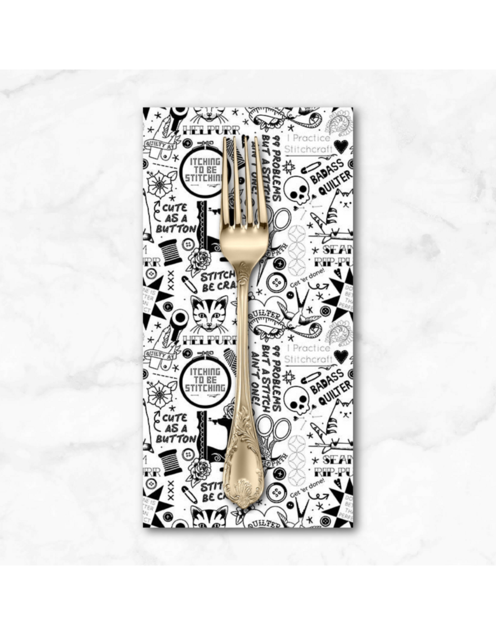 PD's Dear Stella Collection Quilty Helpurrs, Pardon My Puns in White , Dinner Napkin