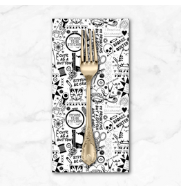 PD's Dear Stella Collection Quilty Helpurrs, Pardon My Puns in White , Dinner Napkin