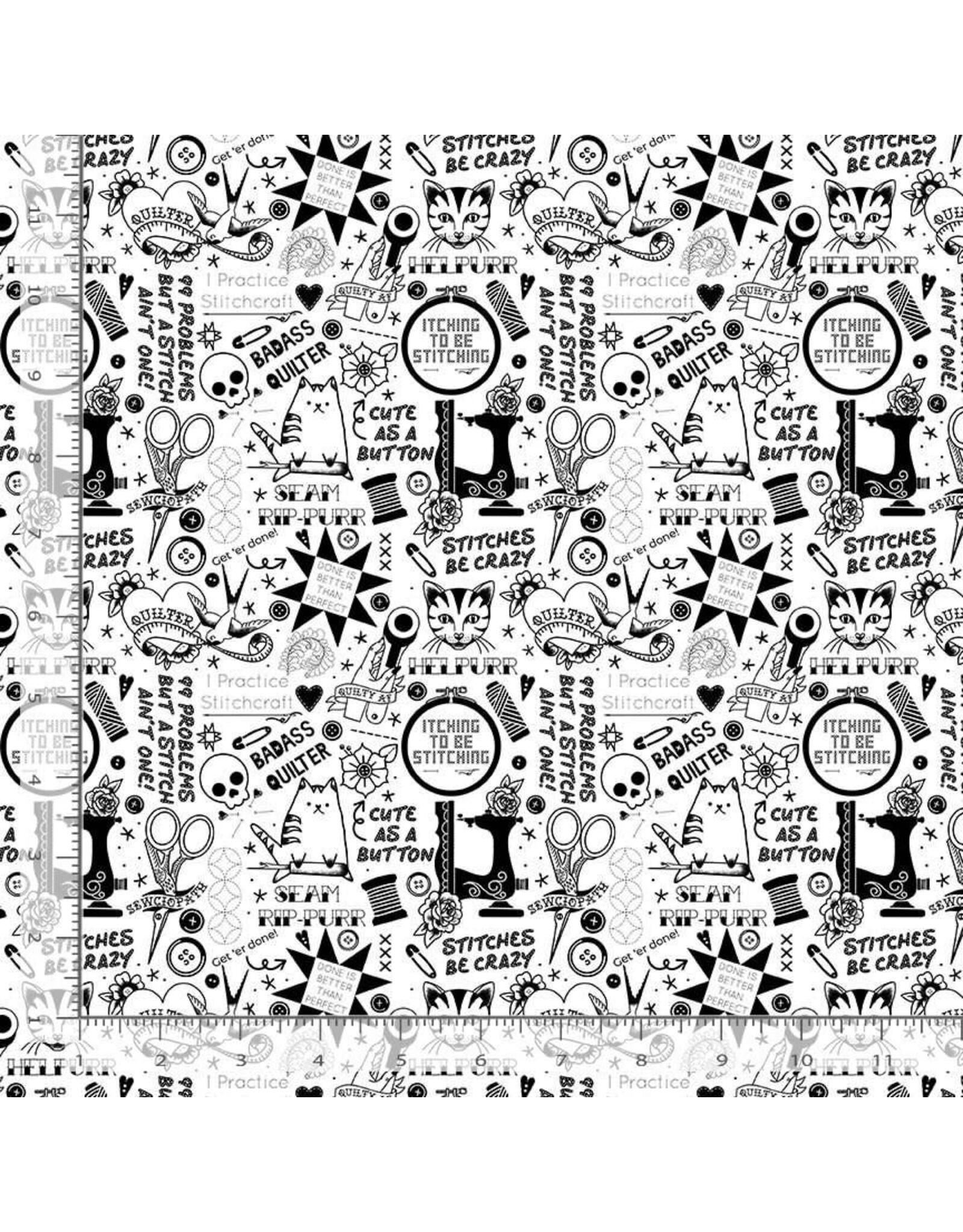 PD's Dear Stella Collection Quilty Helpurrs, Pardon My Puns in White , Dinner Napkin