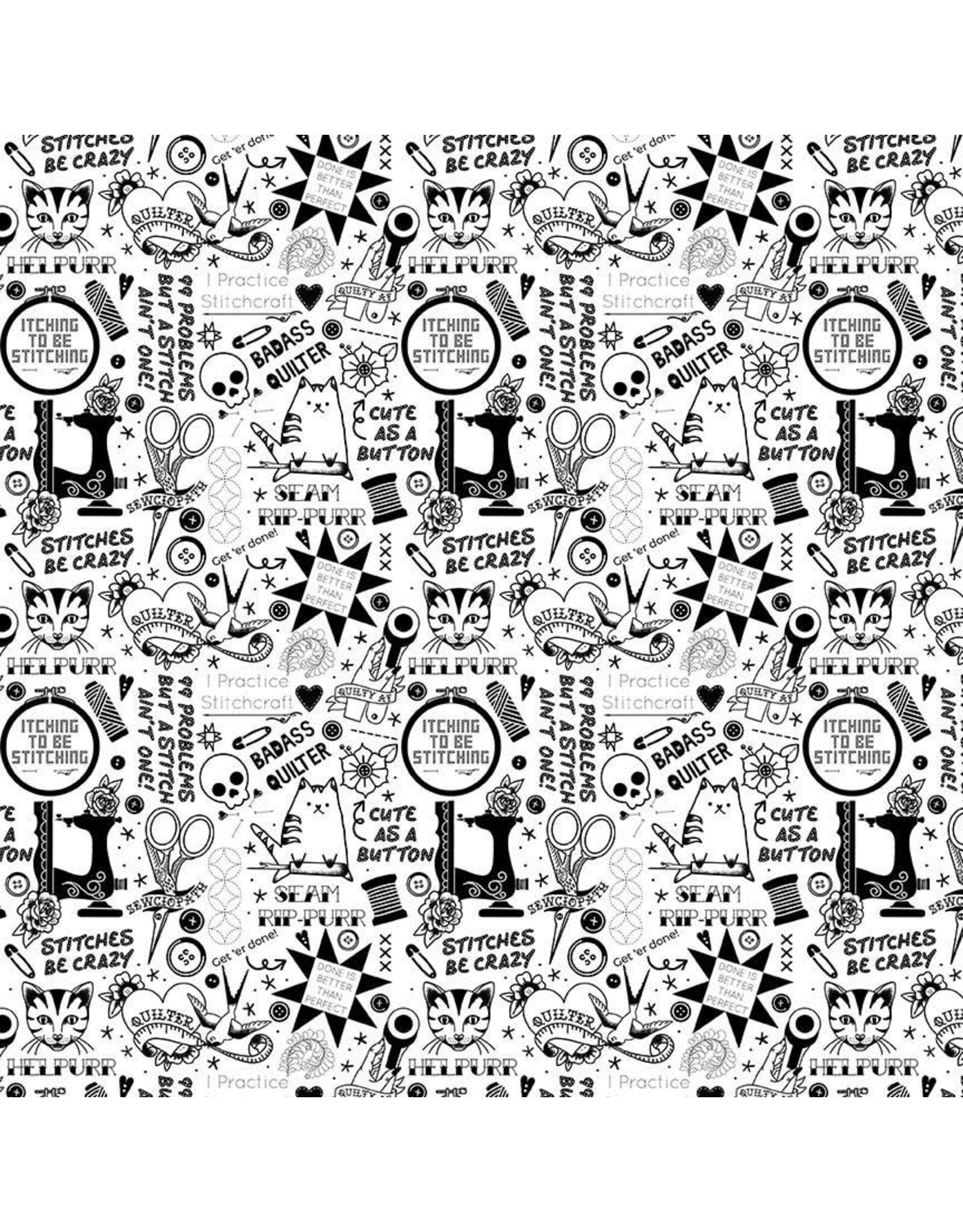 Dear Stella Quilty Helpurrs, Pardon My Puns in White, Fabric Half-Yards