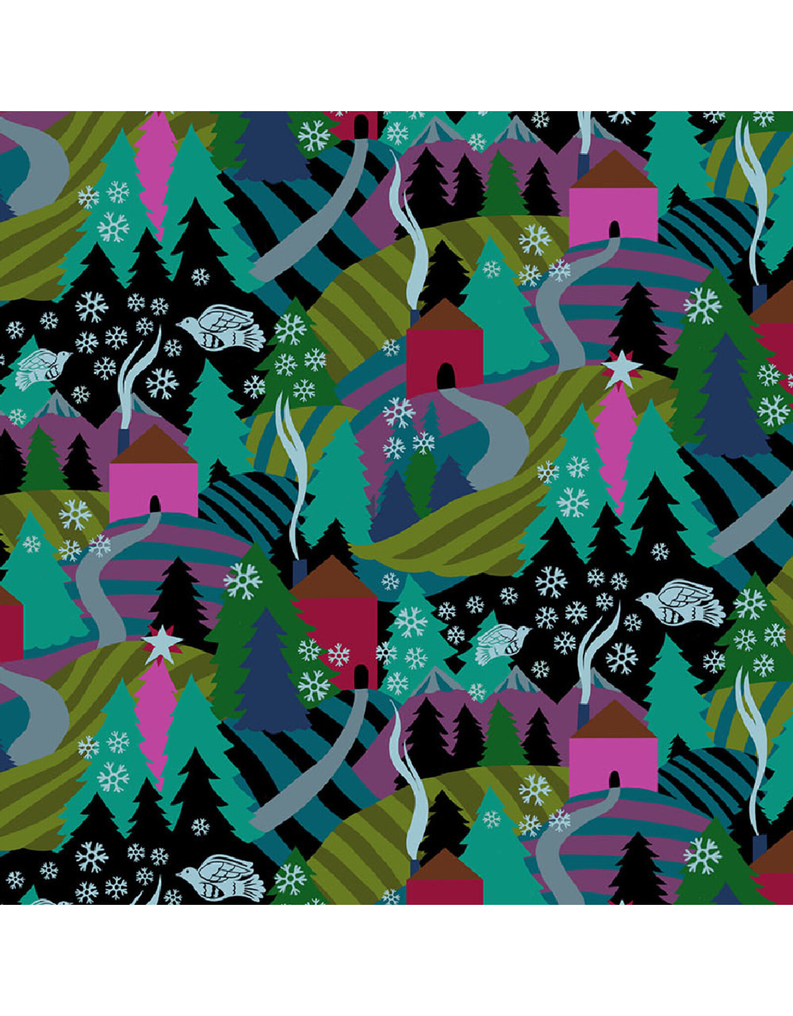 Anna Maria Cozy Christmas, Flurry in Midnight, Fabric Half-Yards