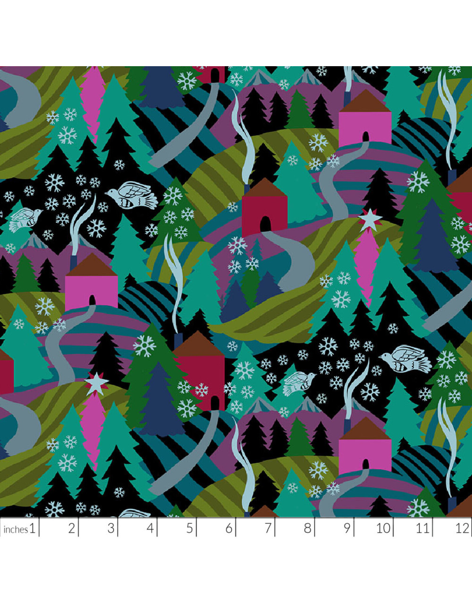 Anna Maria Cozy Christmas, Flurry in Midnight, Fabric Half-Yards