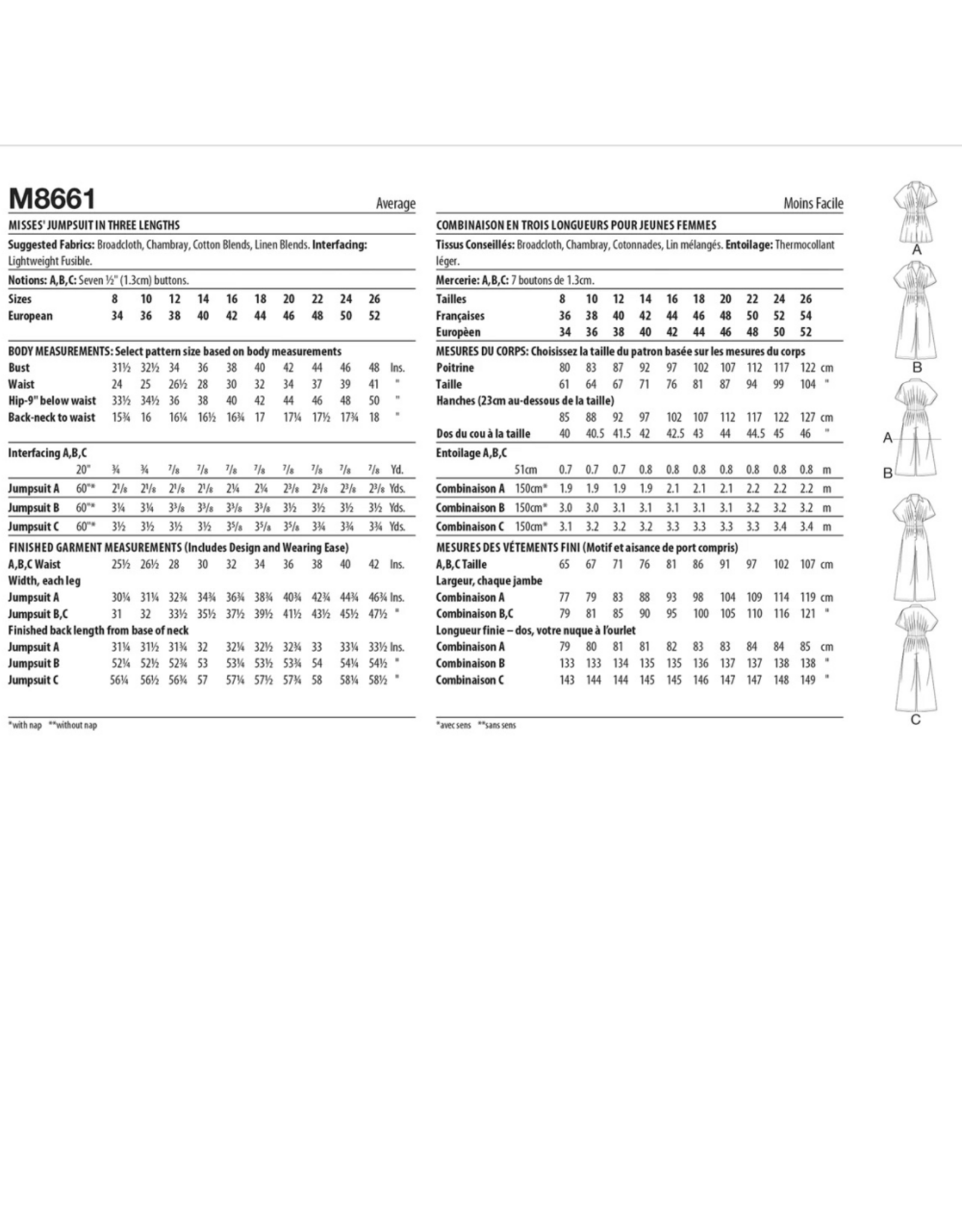 McCall's McCall's Women's Jumpsuit Pattern M8661, Sizes 8-16